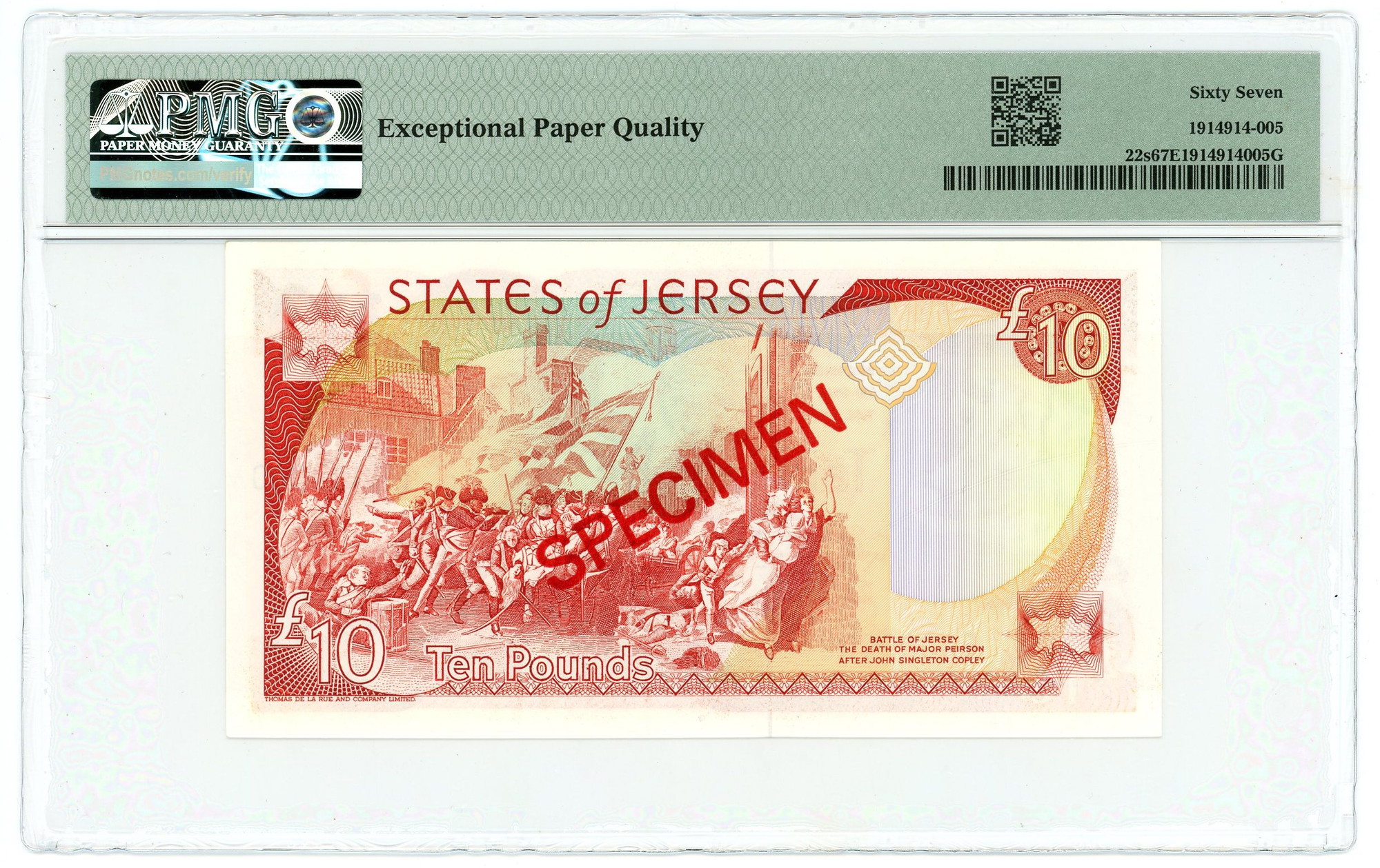 2191 - Jersey 10 Pounds 1993 (ND) Specimen PMG 67 EPQ Superb Gem Unc