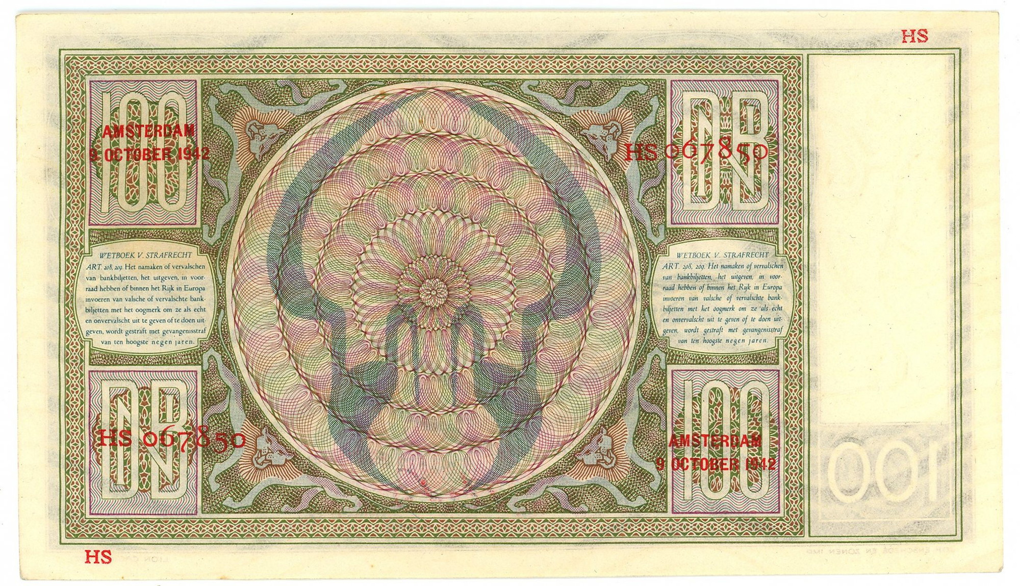 1695 - Netherlands 100 Gulden 1942