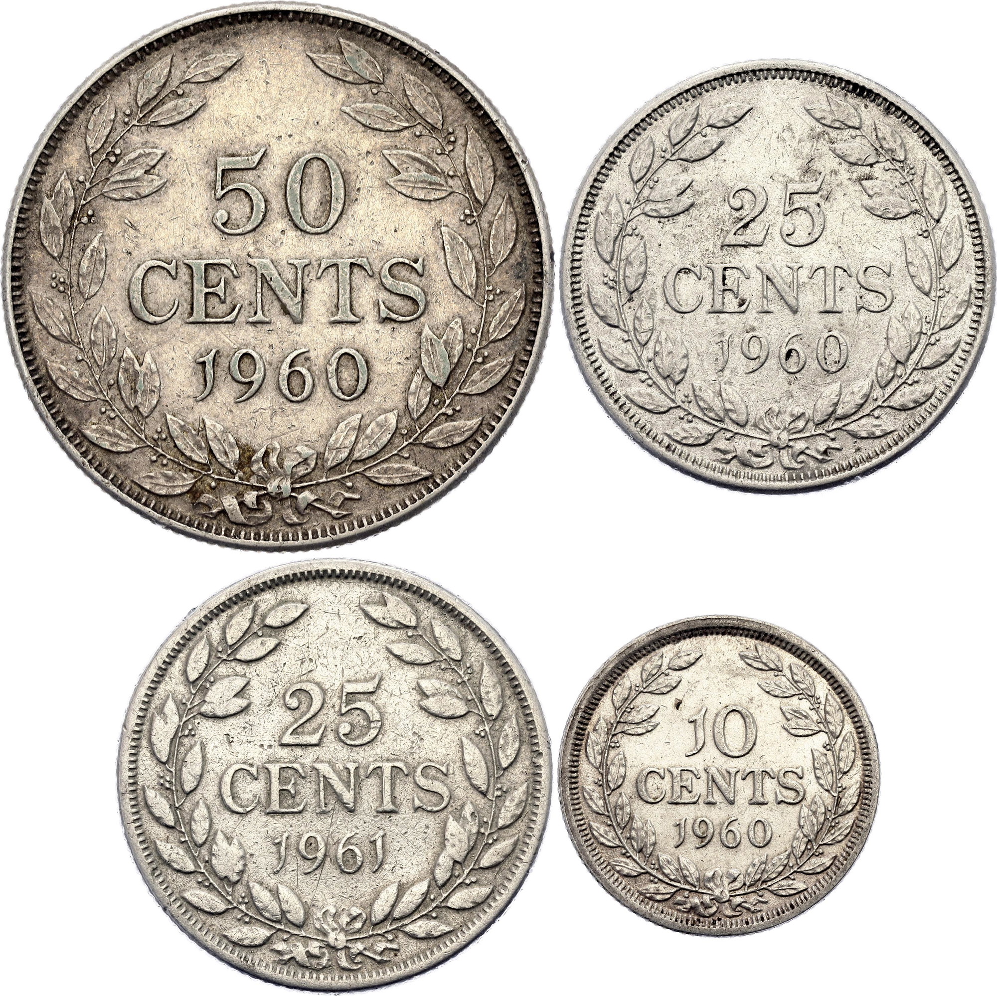 499 - Liberia 10 - 2 x 25 - 50 Cents 1960 - 1961