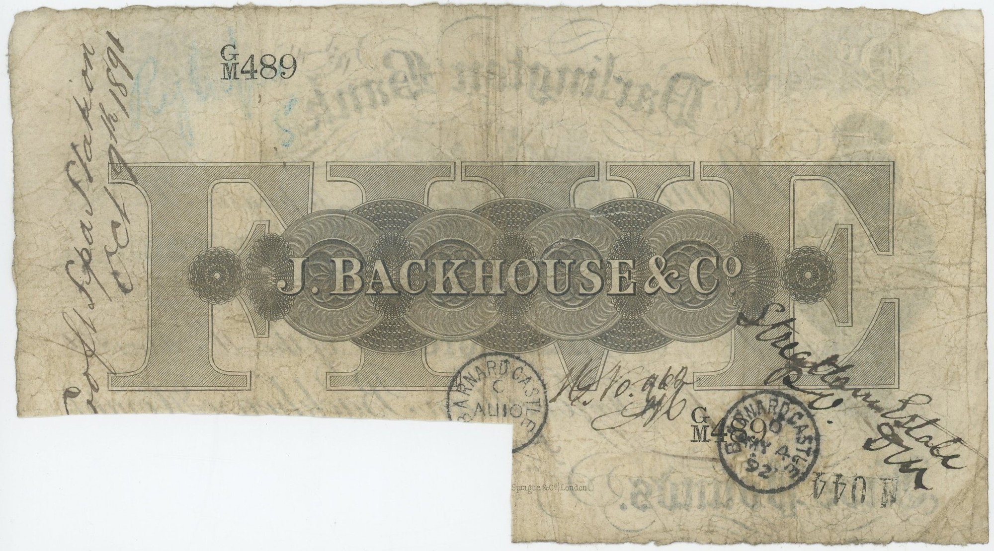 Great Britain Darlington Bank 5 Pounds 1890 | Katz Auction