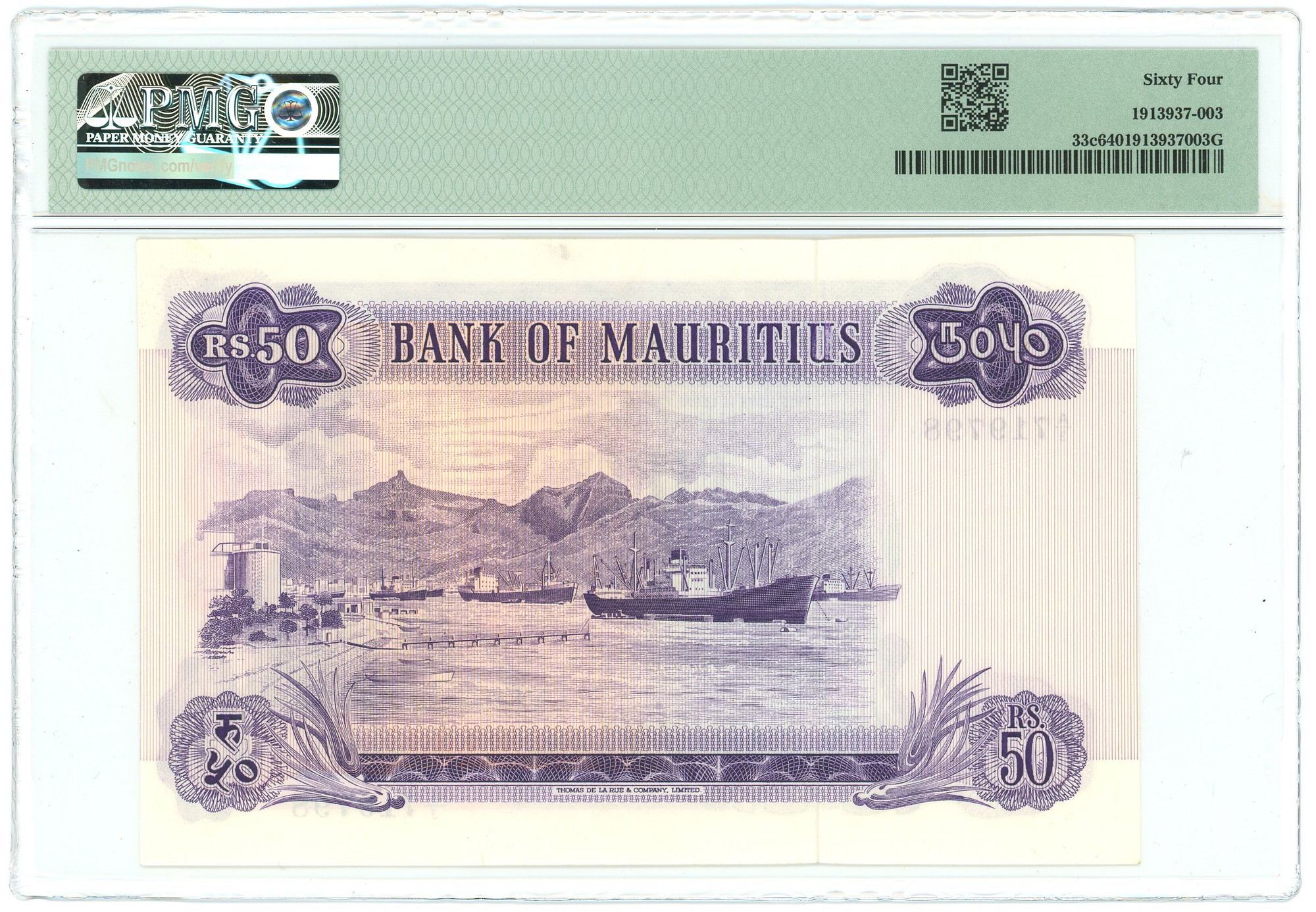1204 - Mauritius 50 Rupees 1967 (ND) PMG 64 Choice UNC