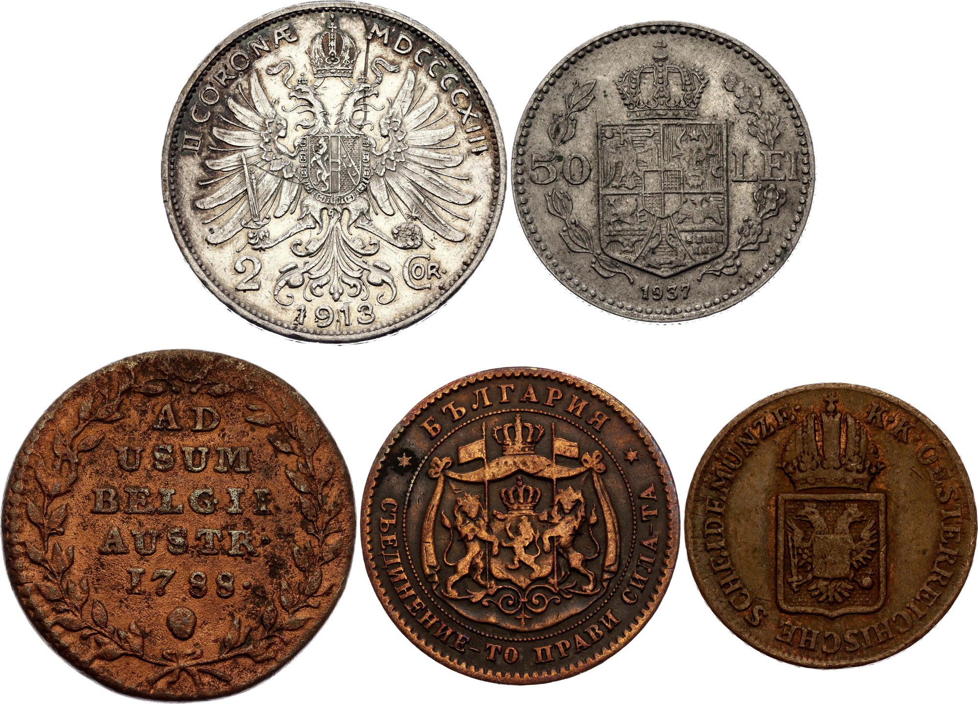 2120 - Europe Lot of 5 Coins 1788 - 1937