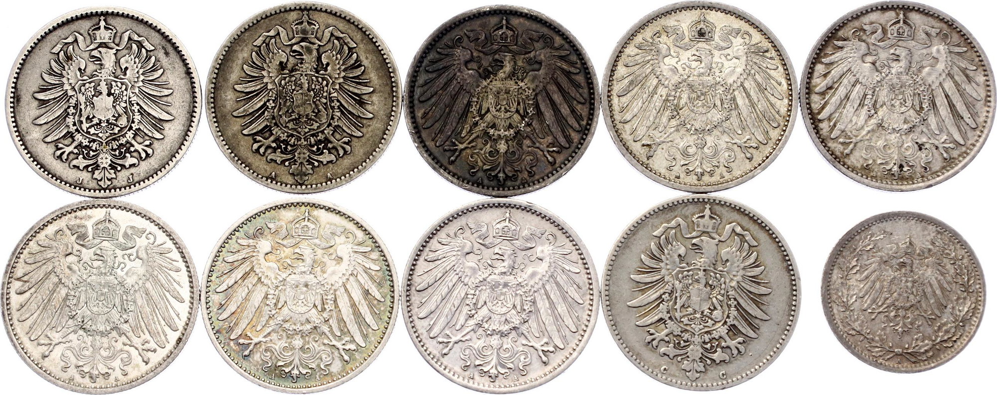 2153 - Germany Lot of 10 Coins 1875 - 1915