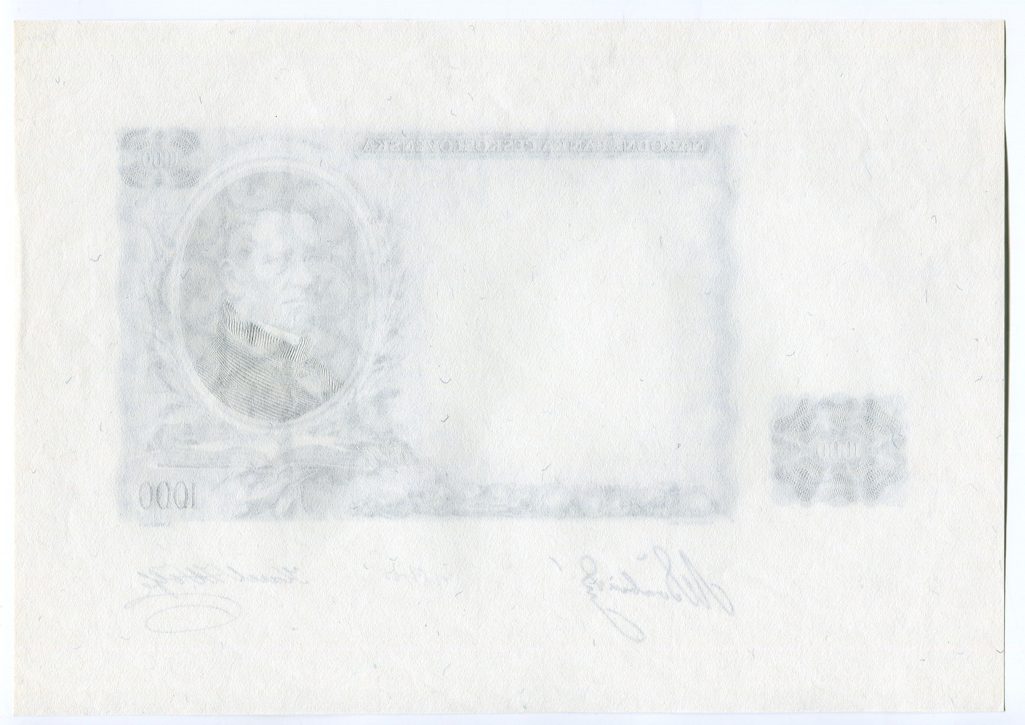 1573 - Czechoslovakia 1000 Korun 1934 Back Progress Proof