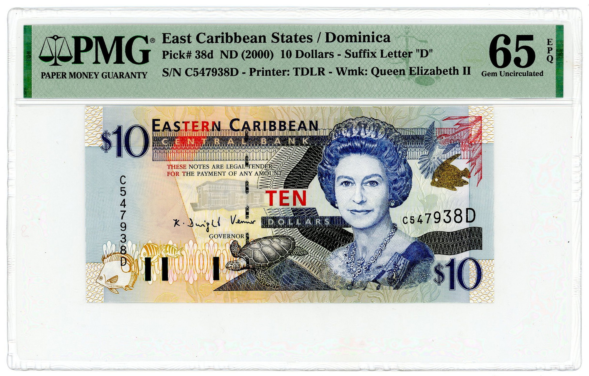 East Caribbean States 10 Dollars 2000 (ND) PMG 65 EPQ Gem Uncirculated |  Katz Auction