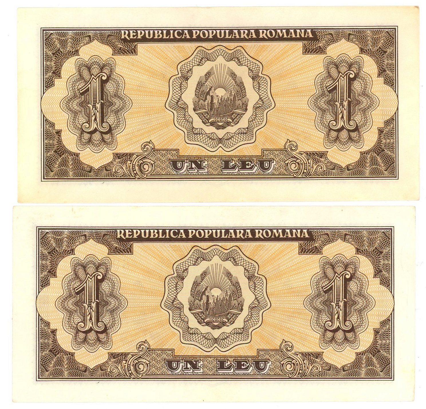 1936 - Romania 2 x 1 Lei 1952 With Consecutive Pair
