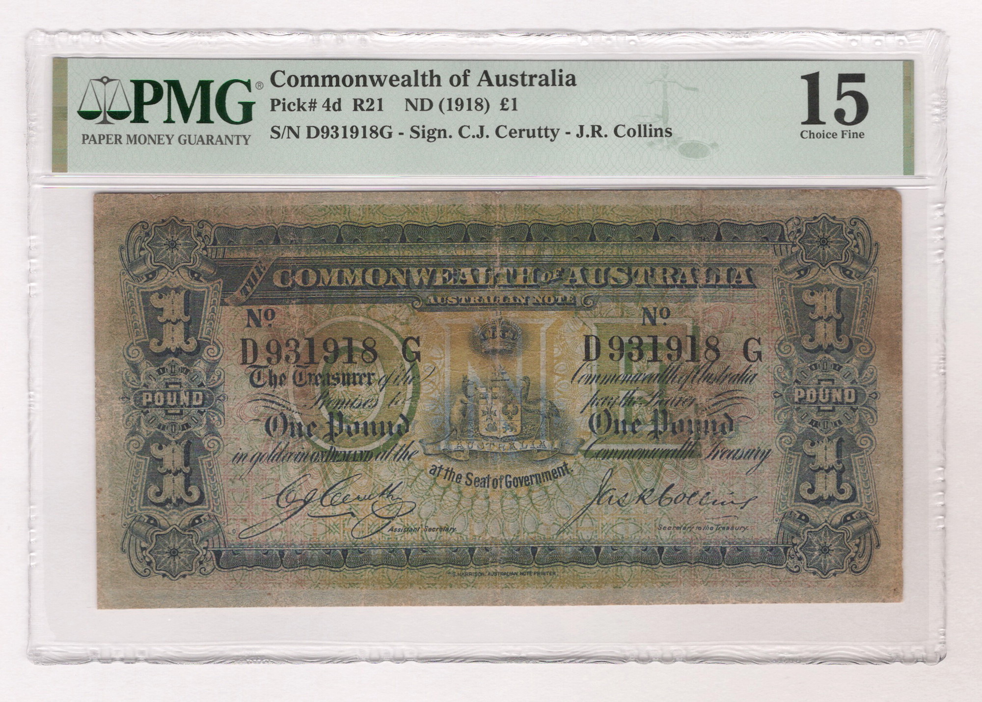 Australia 1 Pound 1918 (ND) Very Rare PMG 15 | Katz Auction