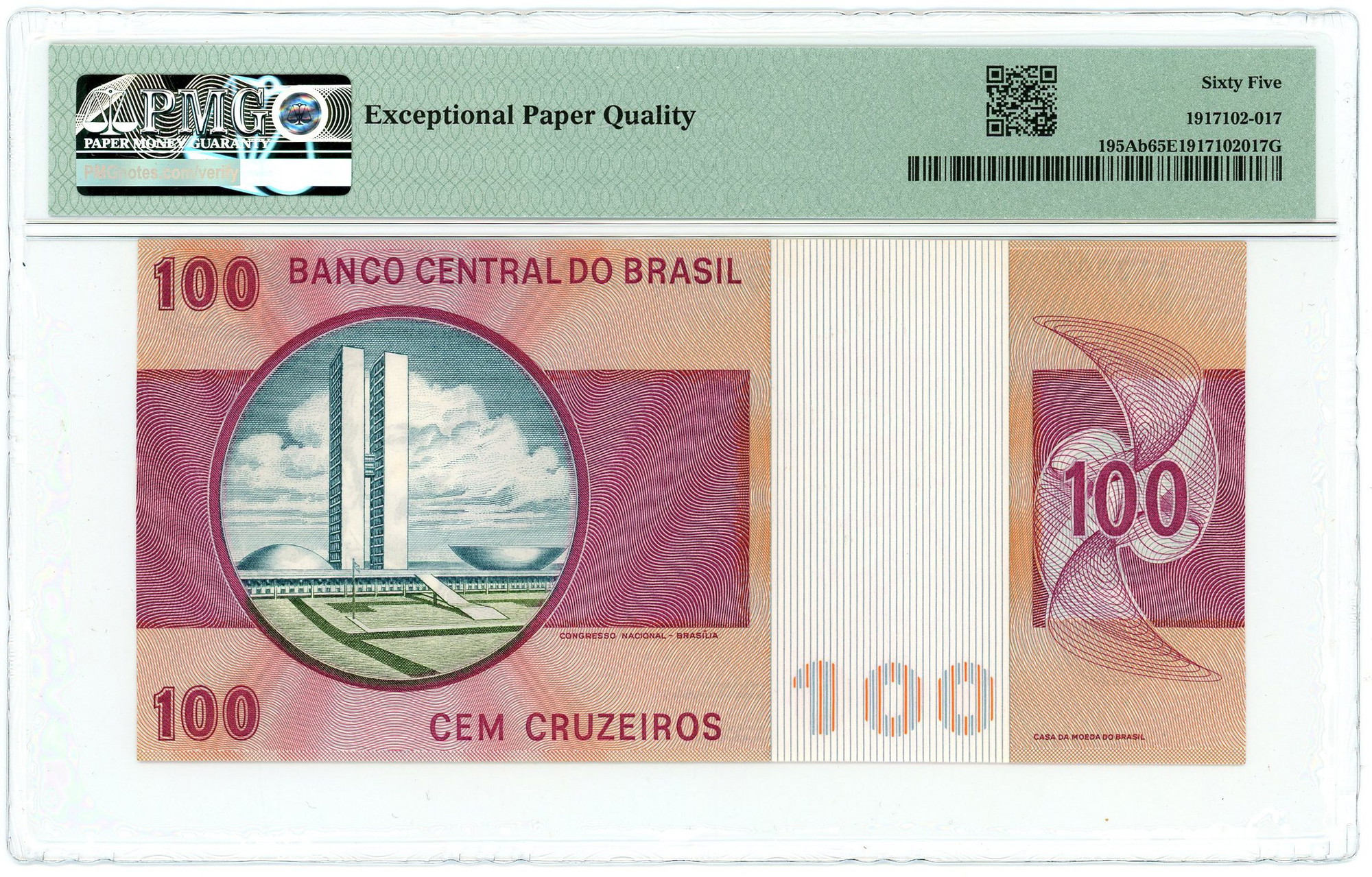2241 - Brazil 100 Cruzeiros 1981 (ND) PMG 65 EPQ Gem UNC
