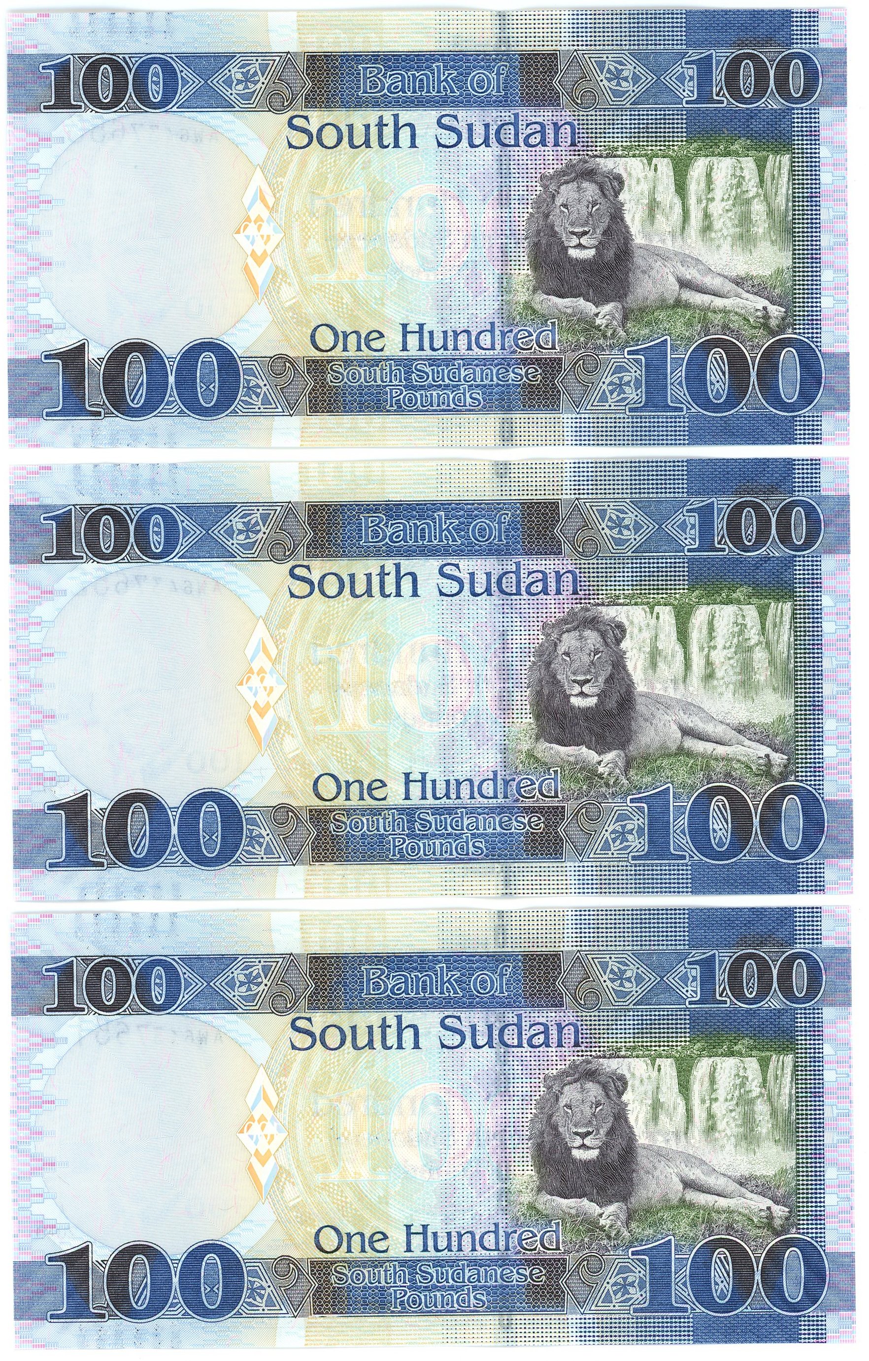 1020 - Sudan South 3 x 100 Pounds 2019 Consecutive Numbers