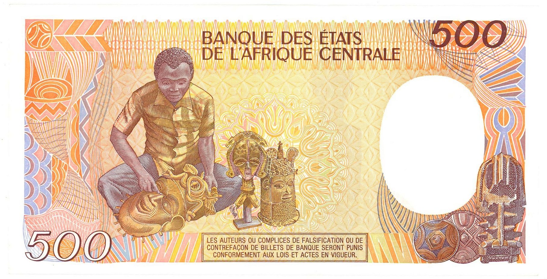 850 - Central African Republic 500 Francs 1987