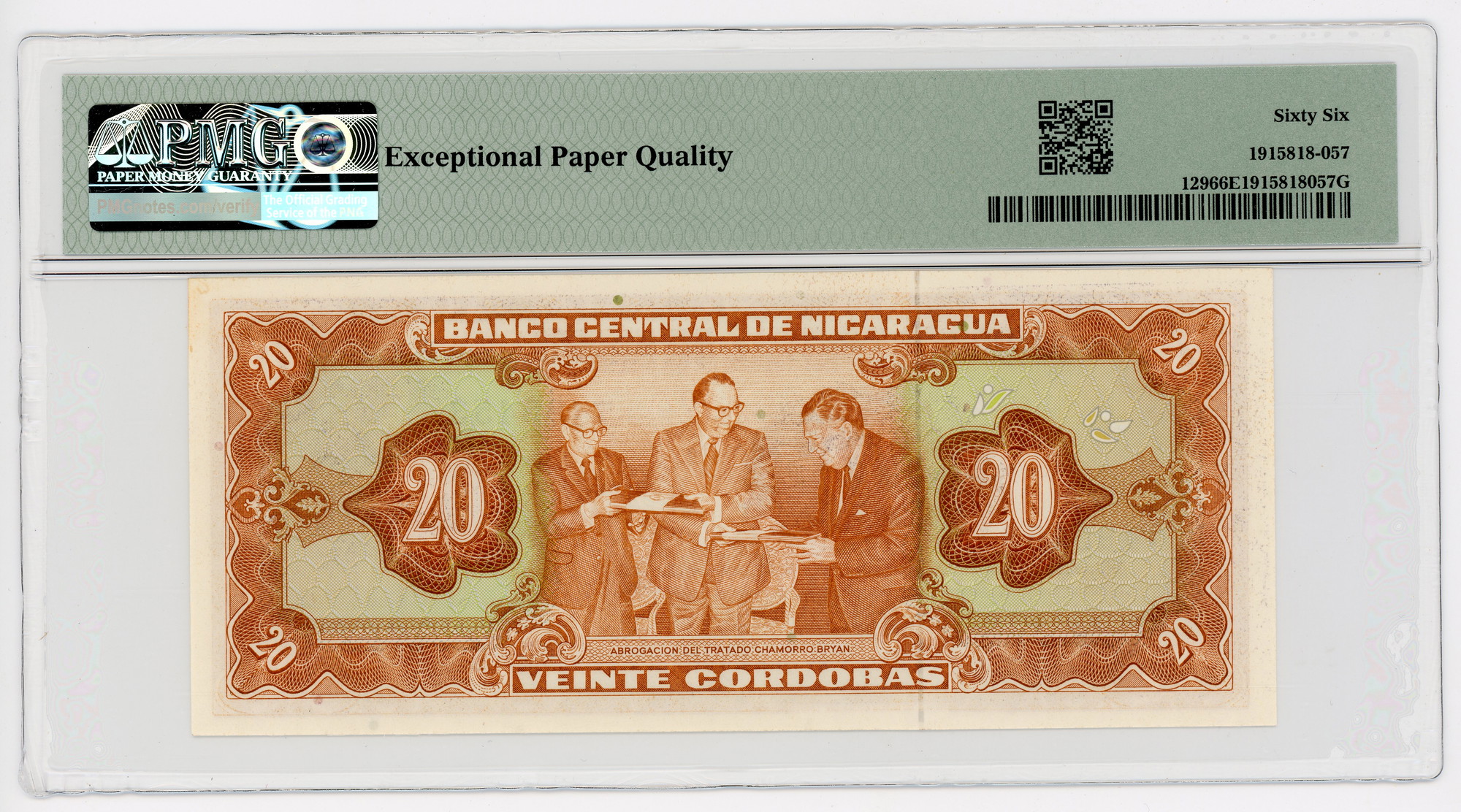 2418 - Nicaragua 20 Cordobas 1978 PMG 66 EPQ Gem Uncirculated