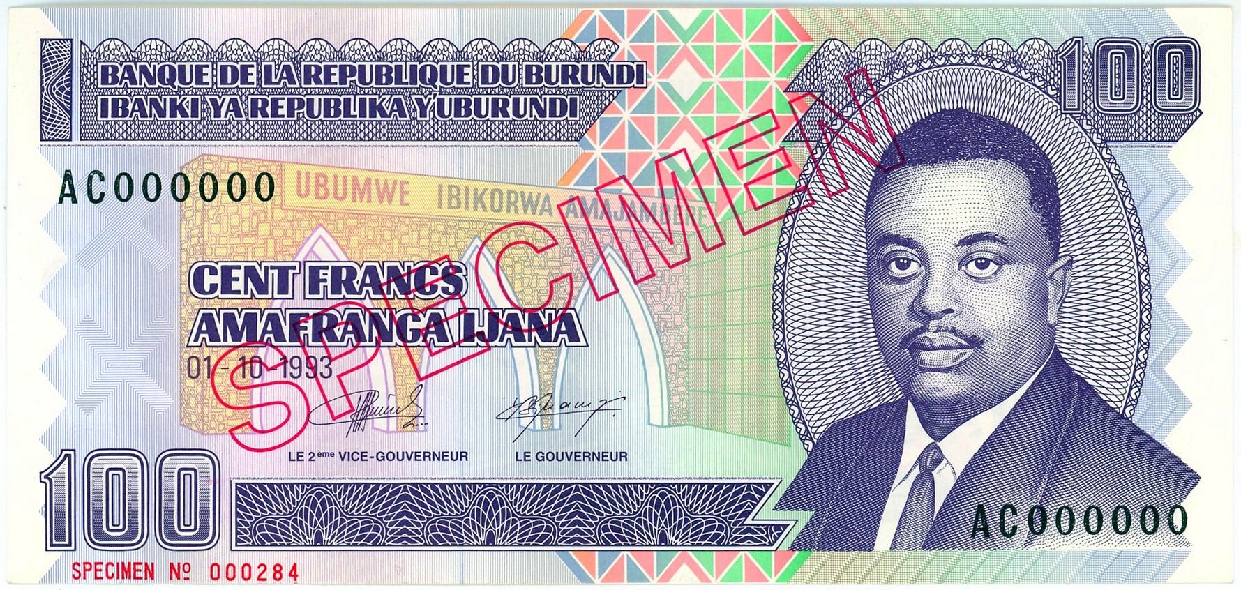 Burundi 100 Francs 1993 Specimen | Katz Auction