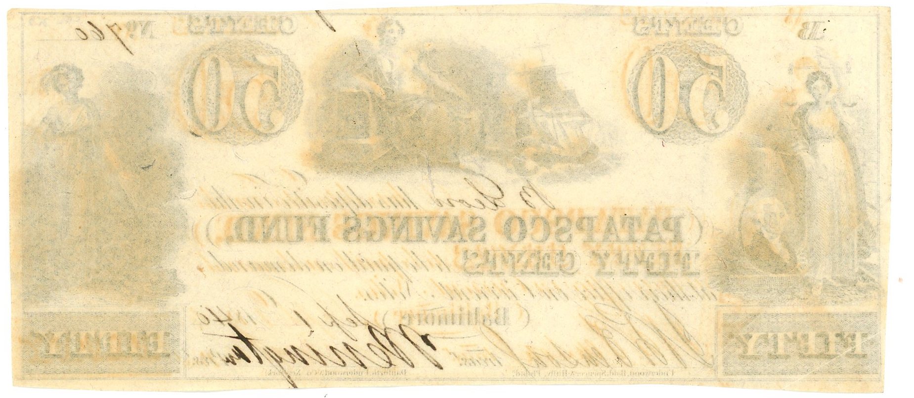 2927 - United States Patapsco Saving Fund Baltimore 50 Cents 1840