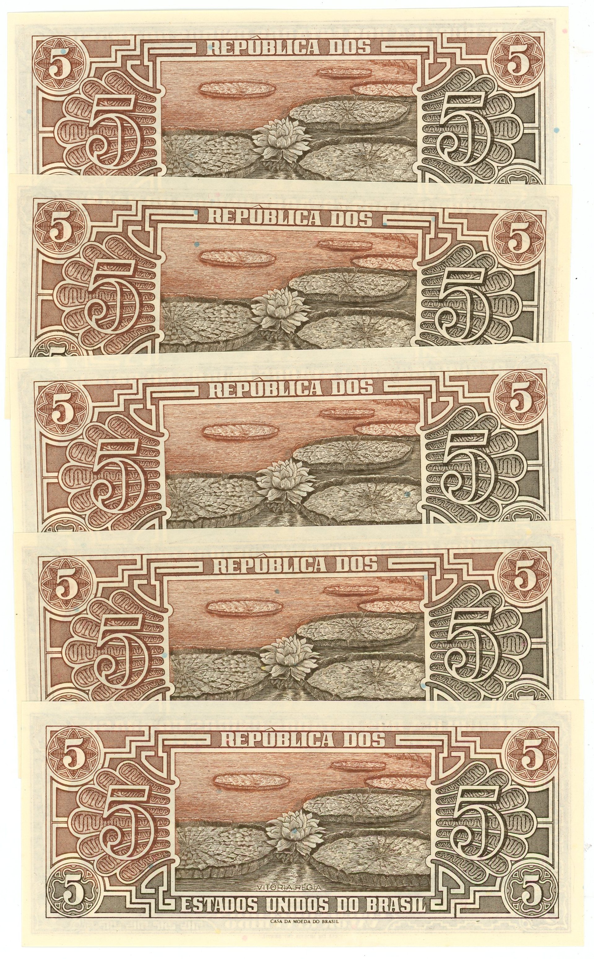 2592 - Brazil 5 x 5 Cruzeiros 1961 (ND) Consecutive Numbers