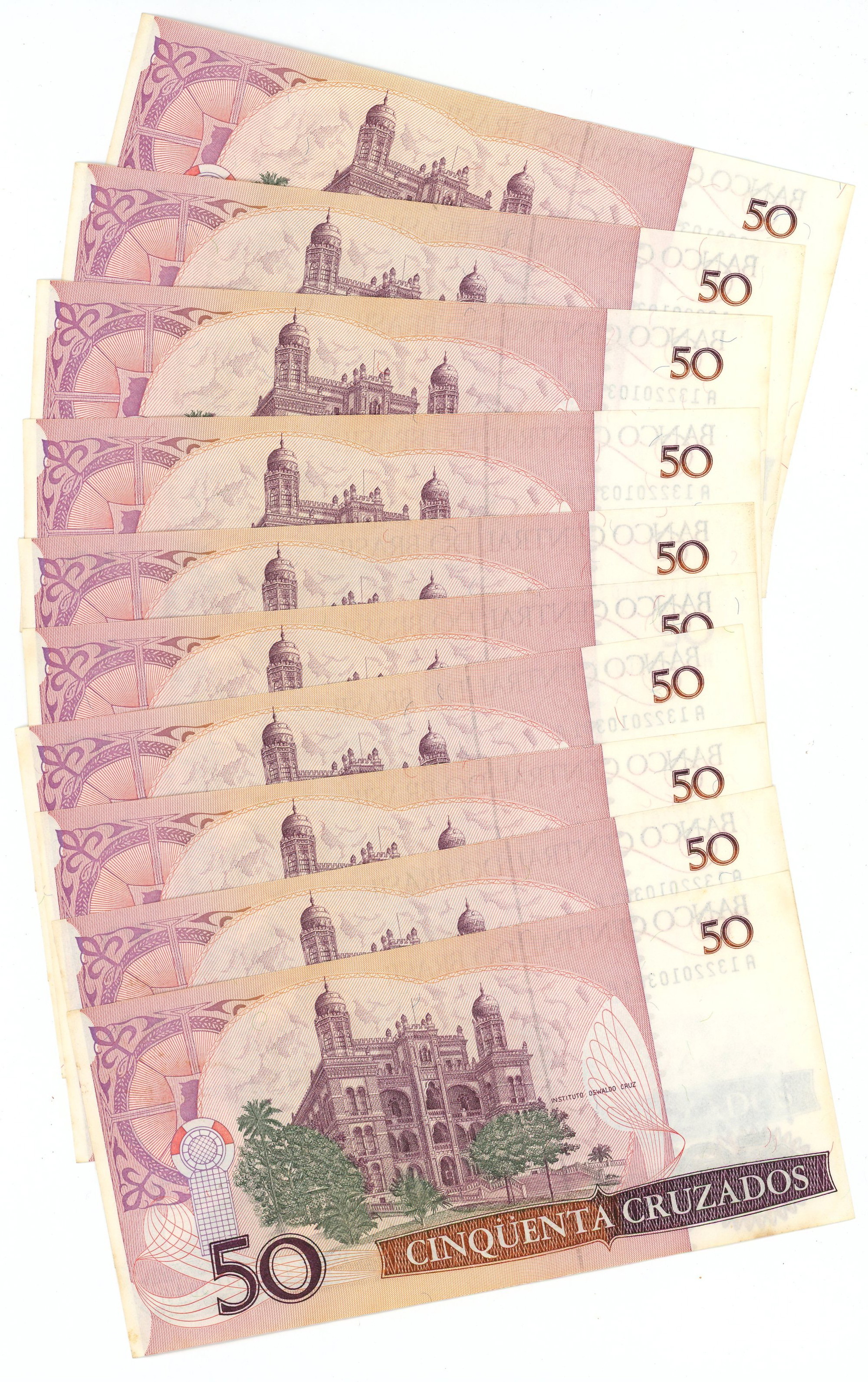 2622 - Brazil 10 x 50 Cruzados 1986 (ND) Consecutive Numbers