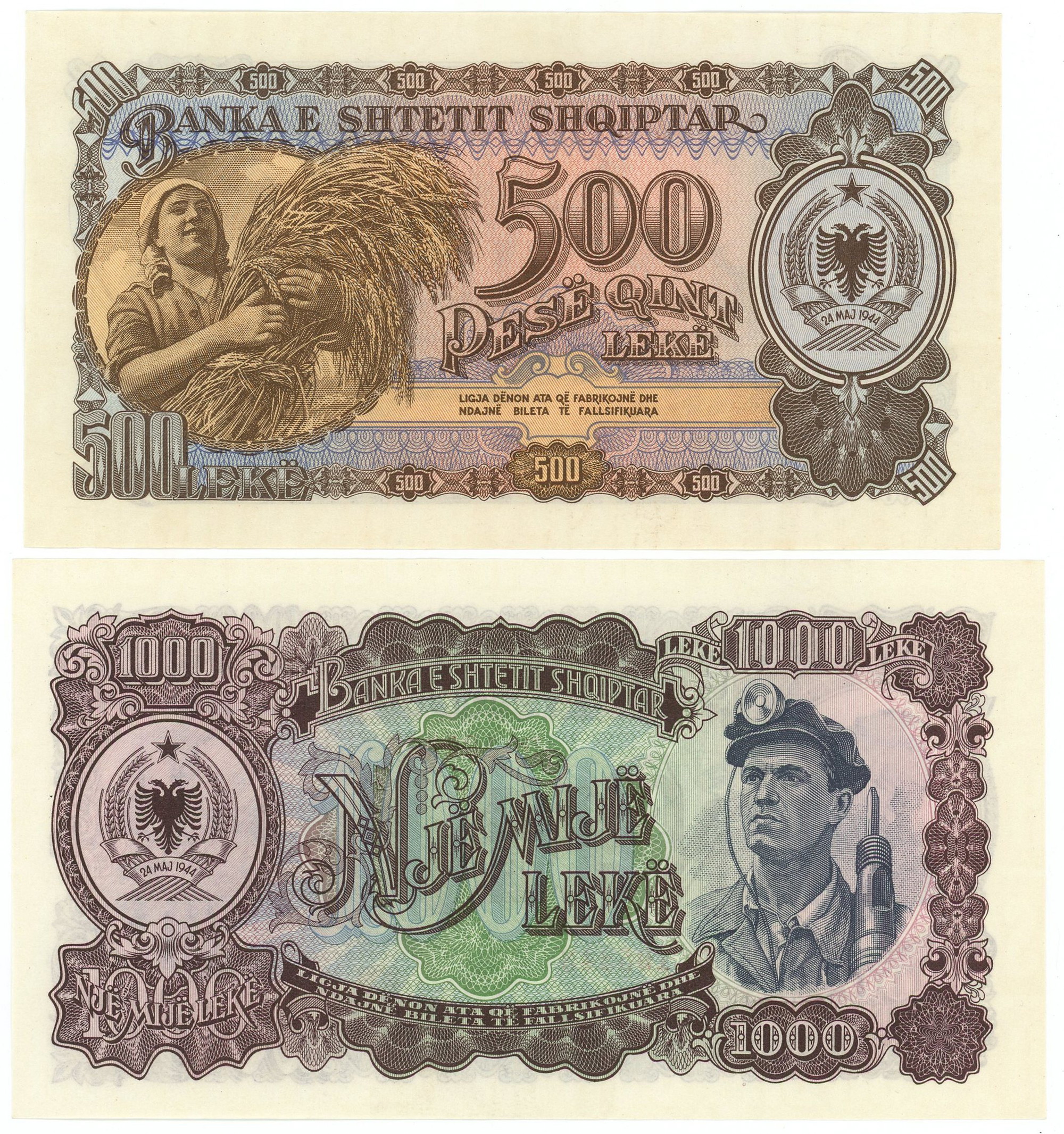 3285 - Albania 500 - 1000 Leke 1957