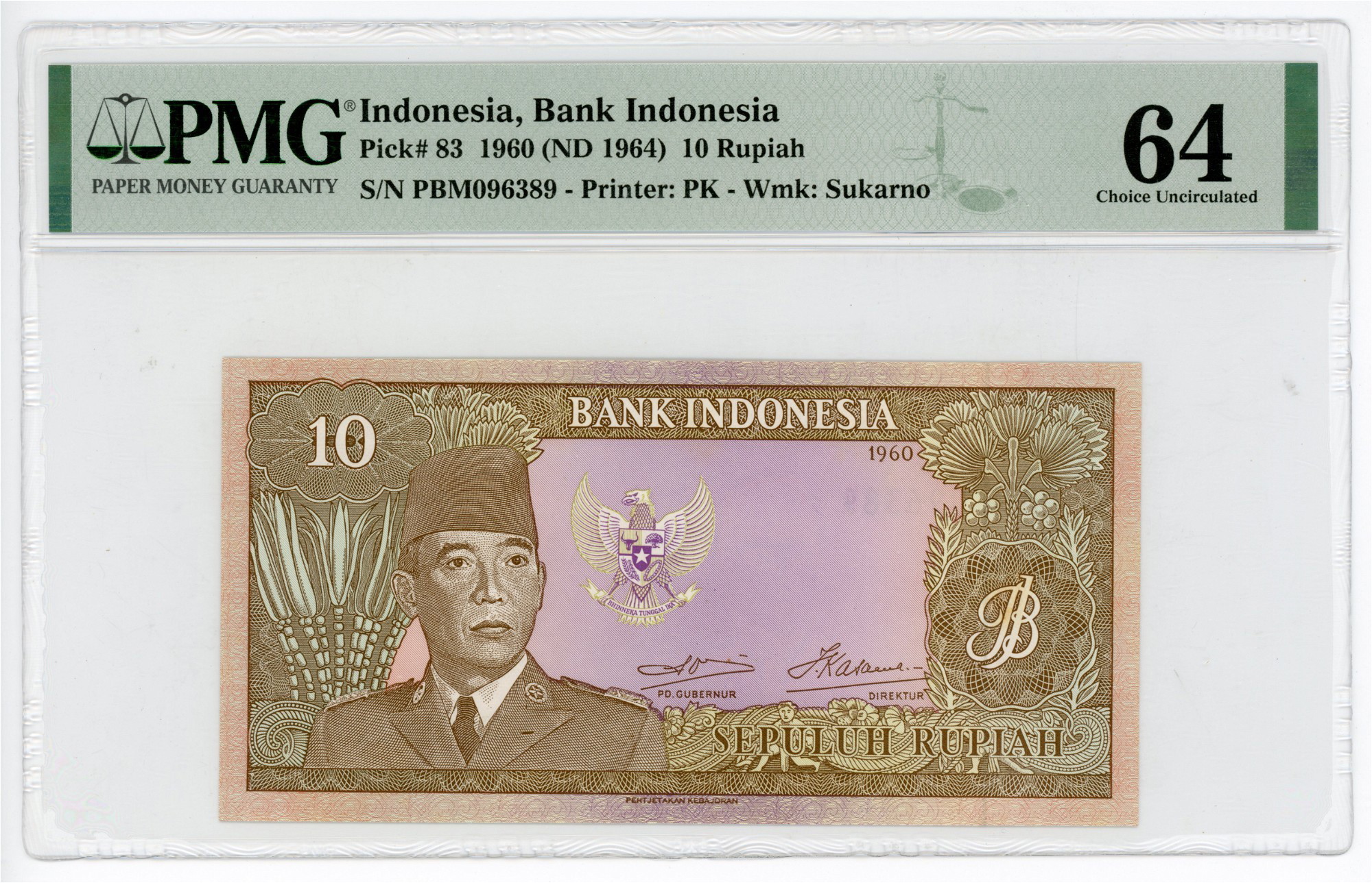 Indonesia 10 Rupiah 1960 (1964) (ND) PMG 64 | Katz Auction