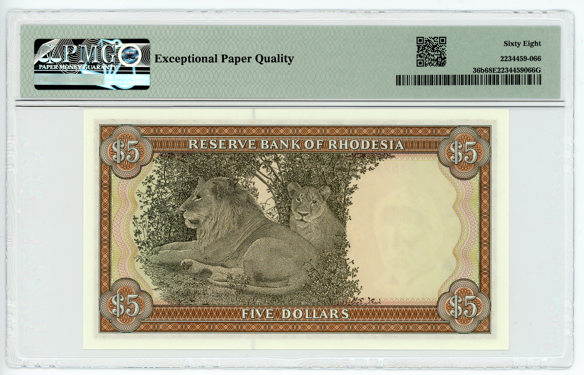 1260 - Rhodesia 5 Dollars 1978 PMG 68 PMG 68 EPQ Superb Gem Uncirculated