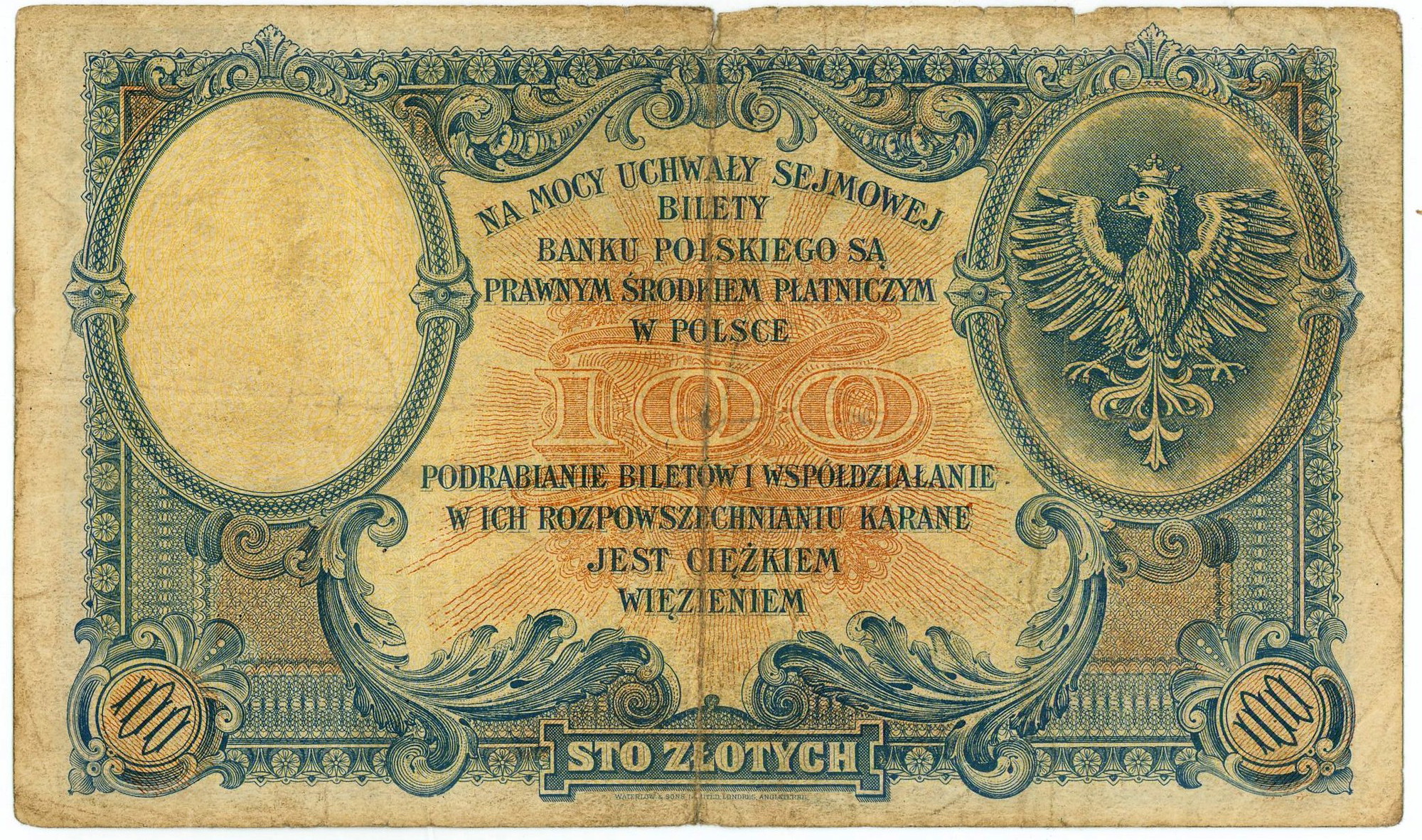 3952 - Poland 100 Zlotych 1919 (1924)