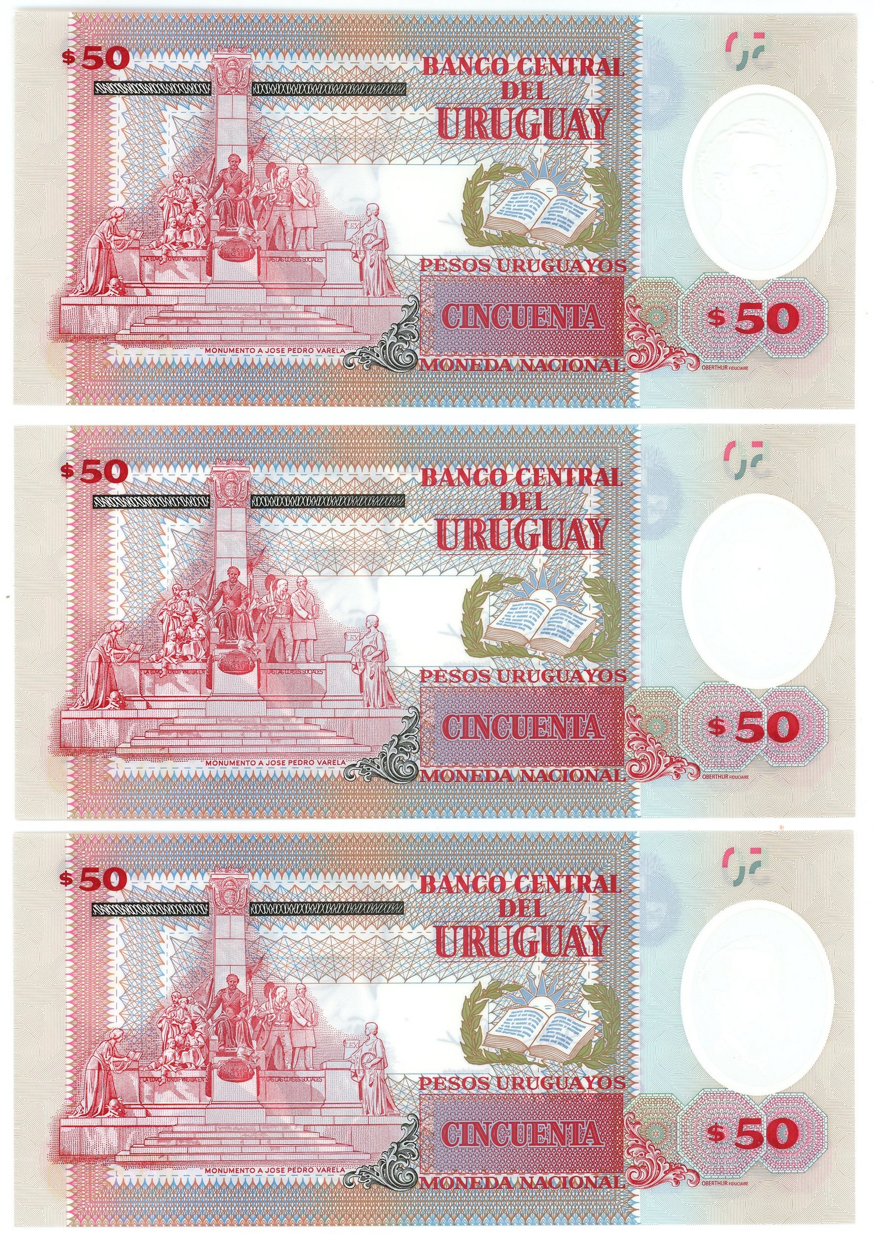 2798 - Uruguay 3 x 50 Pesos 2020 Consecutive Numbers