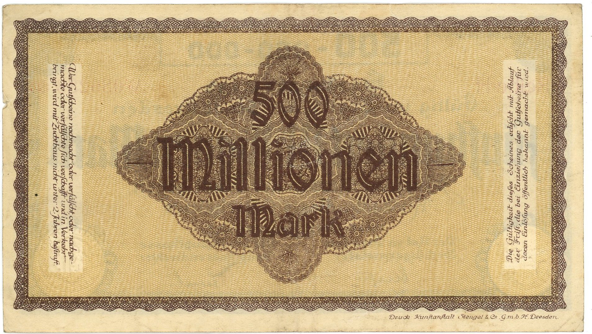 2454 - Germany - Weimar Republic Stadt Dresden 500 Millionen Mark 1923