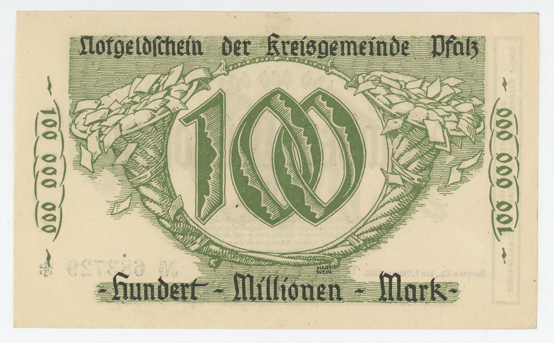 2451 - Germany - Weimar Republic Pfalz 100 Millionen Mark 1923