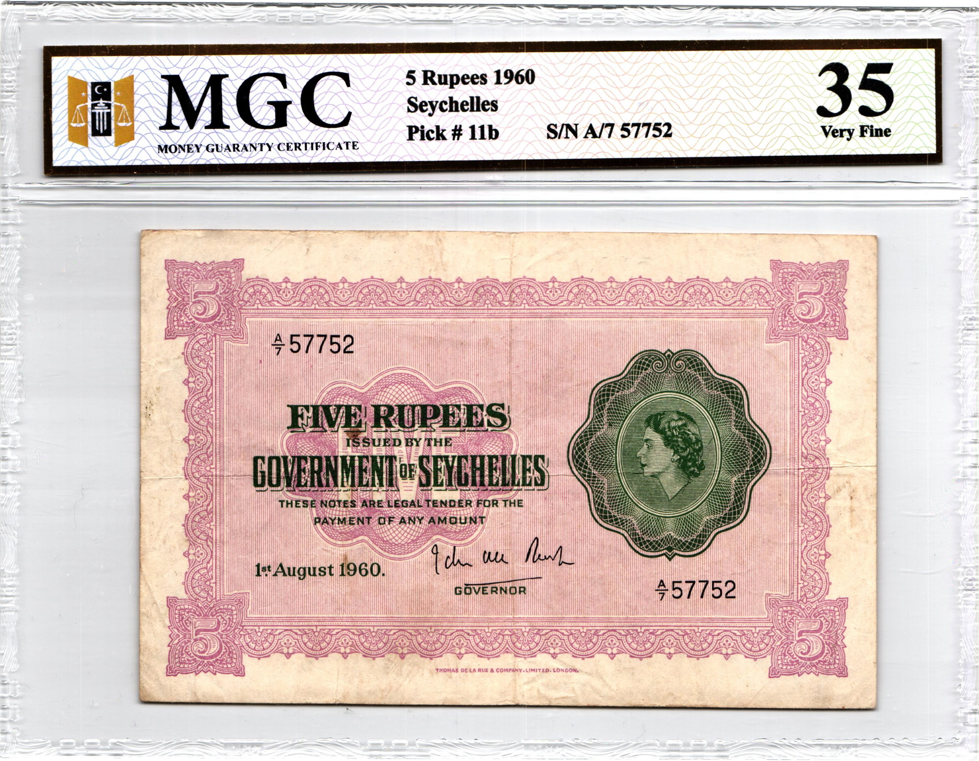 Seychelles 5 Rupees 1960 MGC 35 Very Fine | Katz Auction