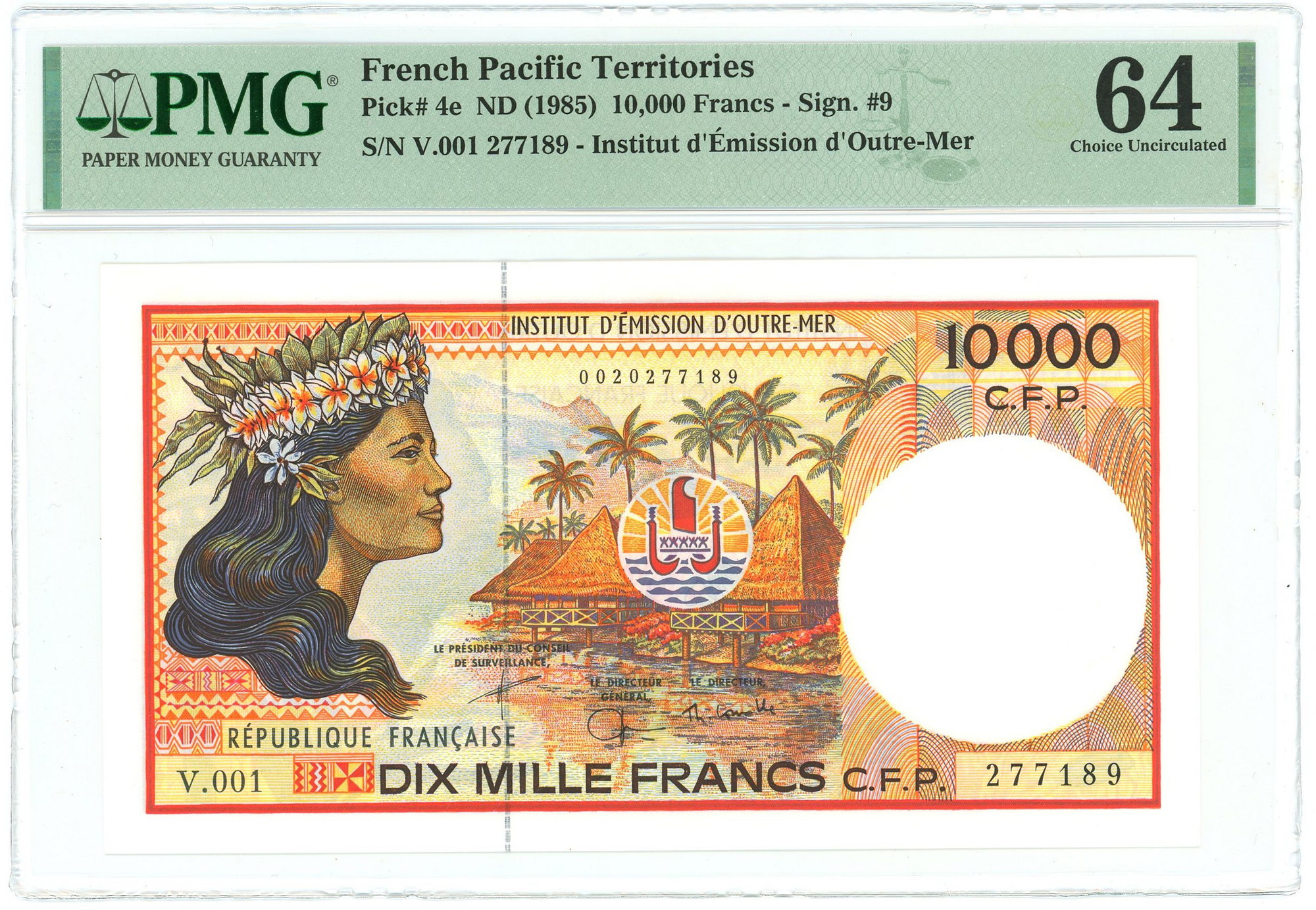 French Pacific Territories 10000 Francs 1985 (ND) PMG 64 Choice UNC | Katz  Auction