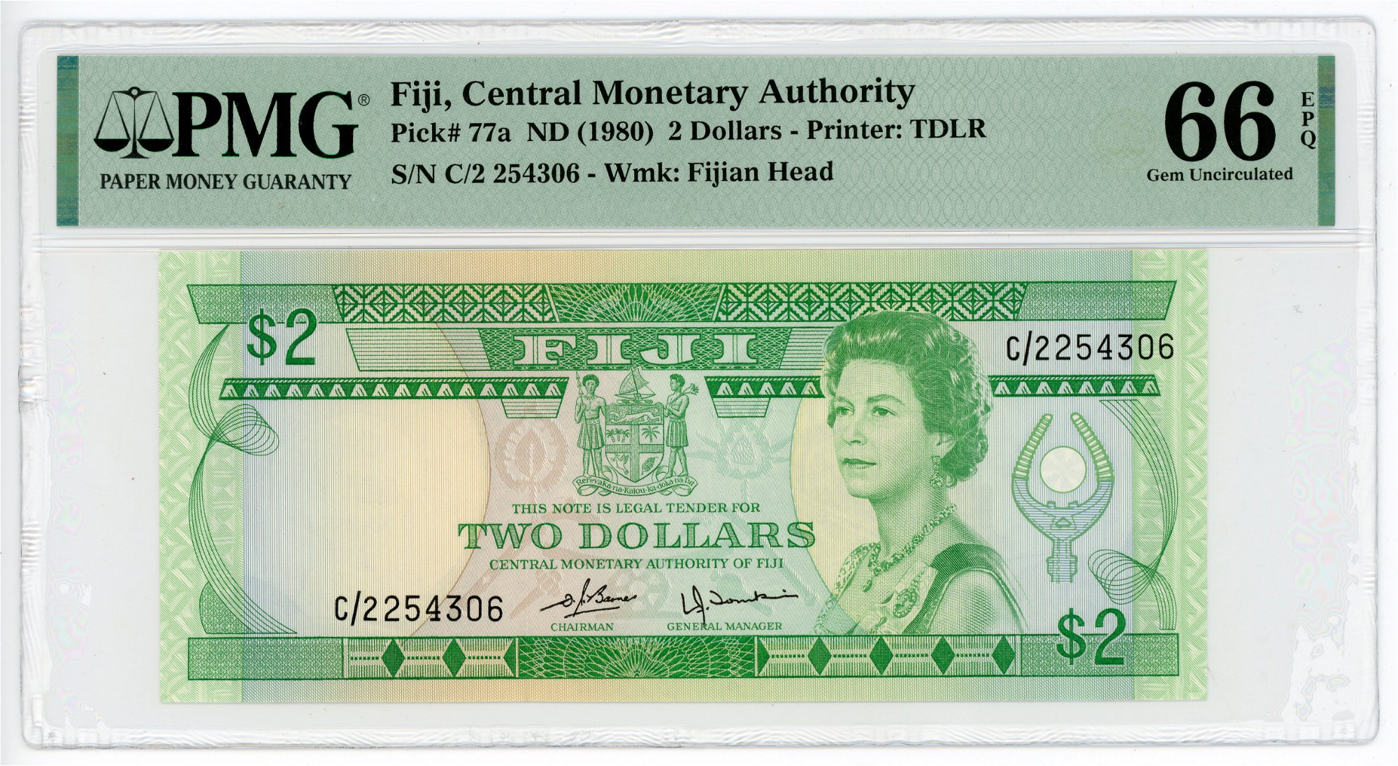 Fiji 2 Dollars 1980 (ND) PMG 66 EPQ Gem Uncirculated | Katz Auction