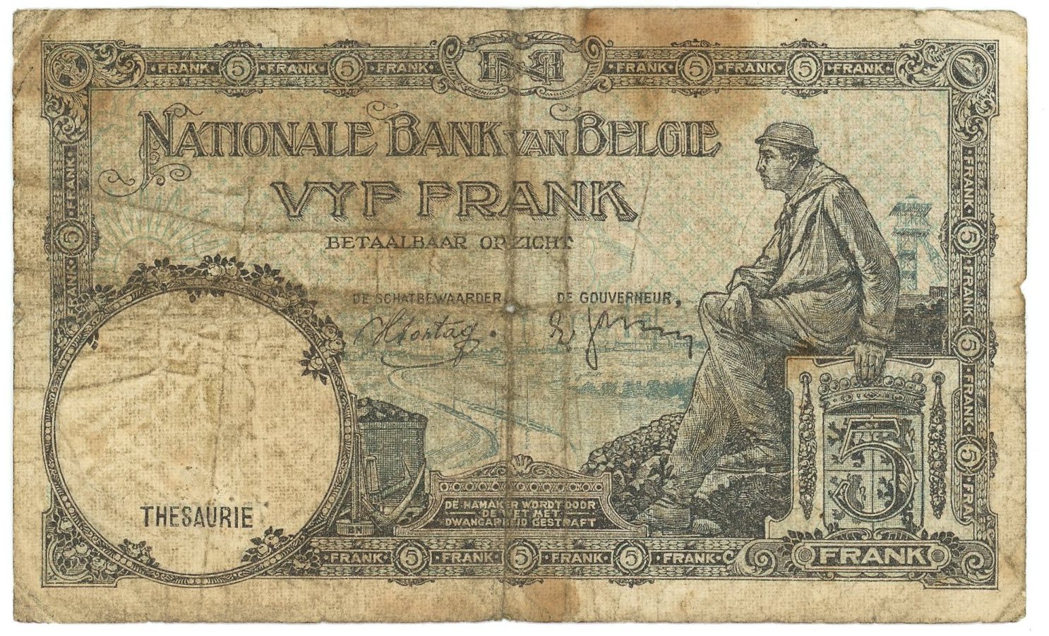 1512 - Belgium 5 Francs 1938