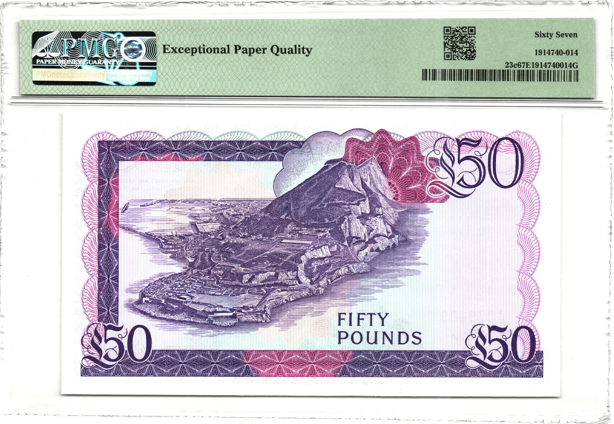 1702 - Gibraltar 50 Pounds 1986 PMG 67 EPQ Superb gem Unc TOP POP