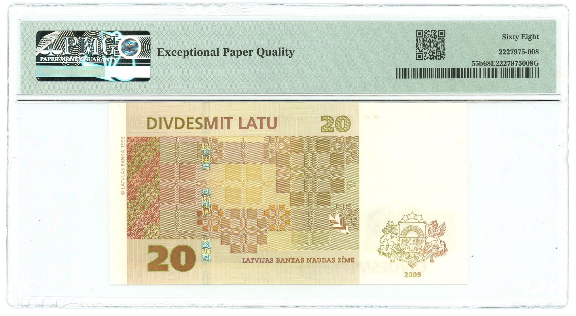 288 - Latvia 20 Latu 2009 PMG 68 EPQ Superb Gem Unc