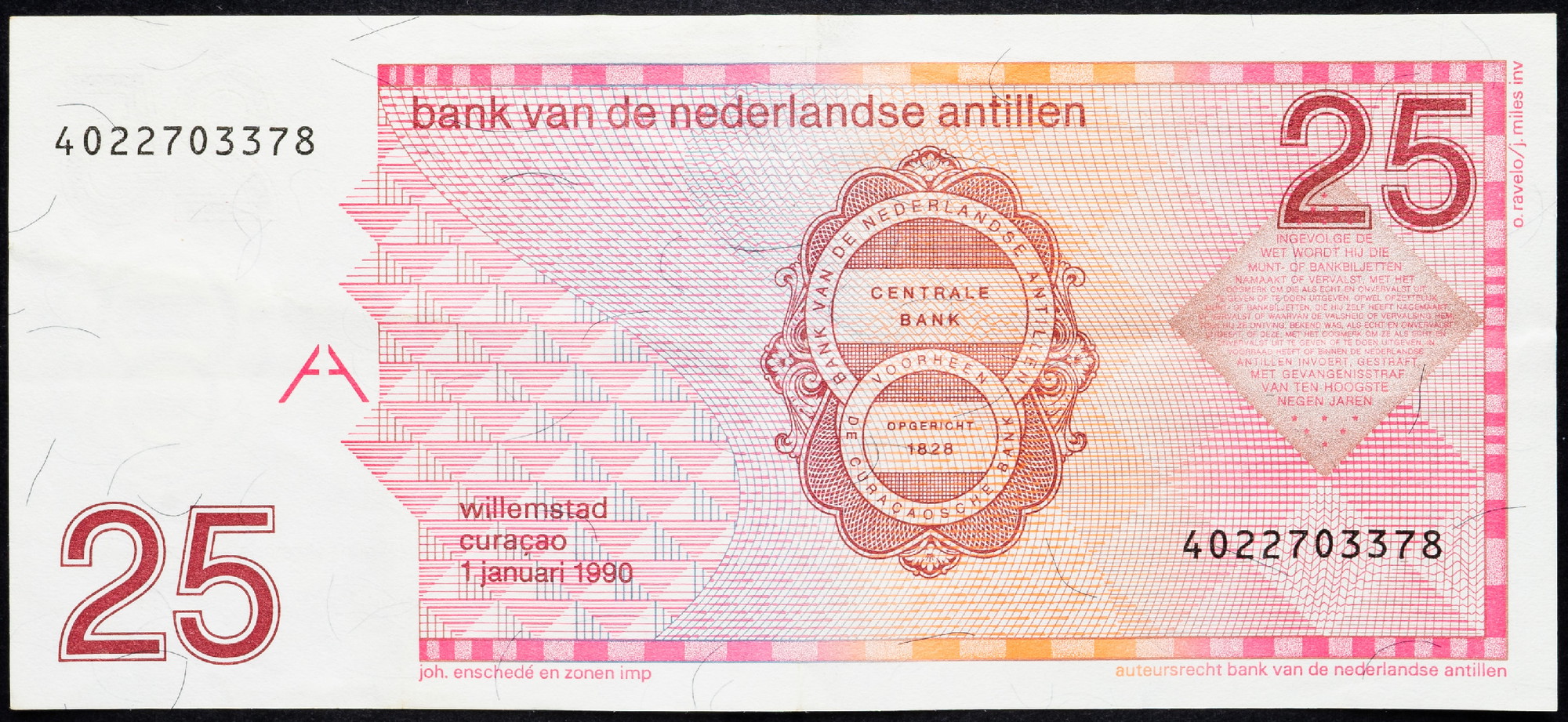 4055 - Netherlands Antilles 25 Gulden 1990