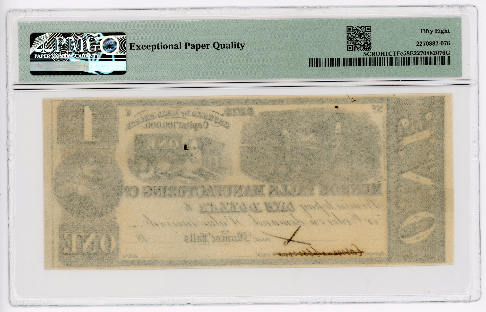 4153 - United States Ohio Munroe Falls 1 Dollar 1830 Remainder PMG 58 EPQ Choice About Uncirculated