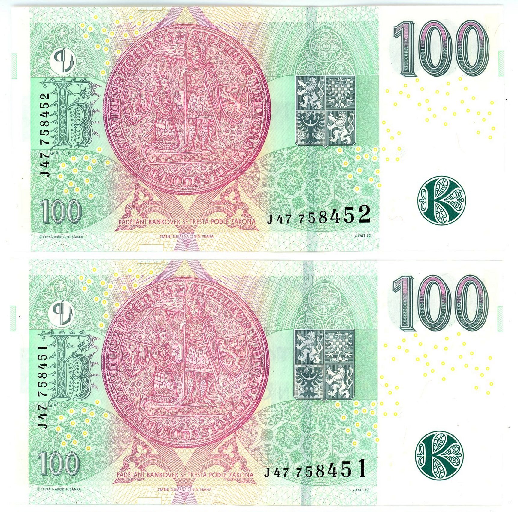 1437 - Czech Republic 2 x 100 Korun 2018 Consecutive Pair
