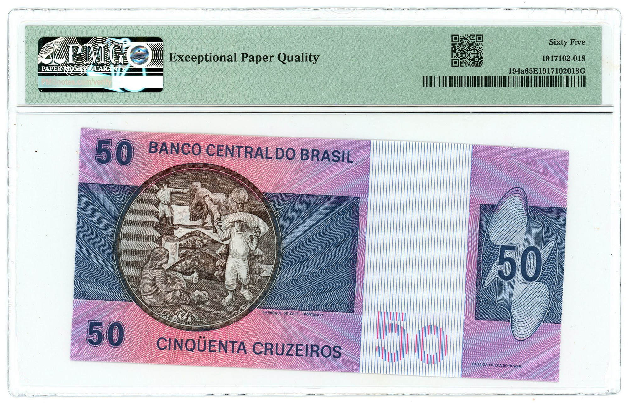 1044 - Brazil 50 Cruzeiros 1970 (ND) PMG 65 EPQ Gem UNC