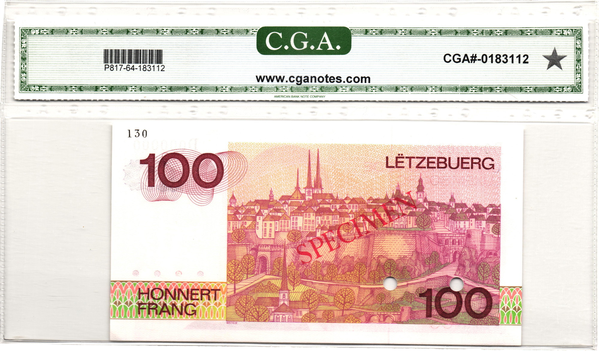 298 - Luxembourg 100 Francs 1980 Specimen CGA 64 OPQ Choice UNC