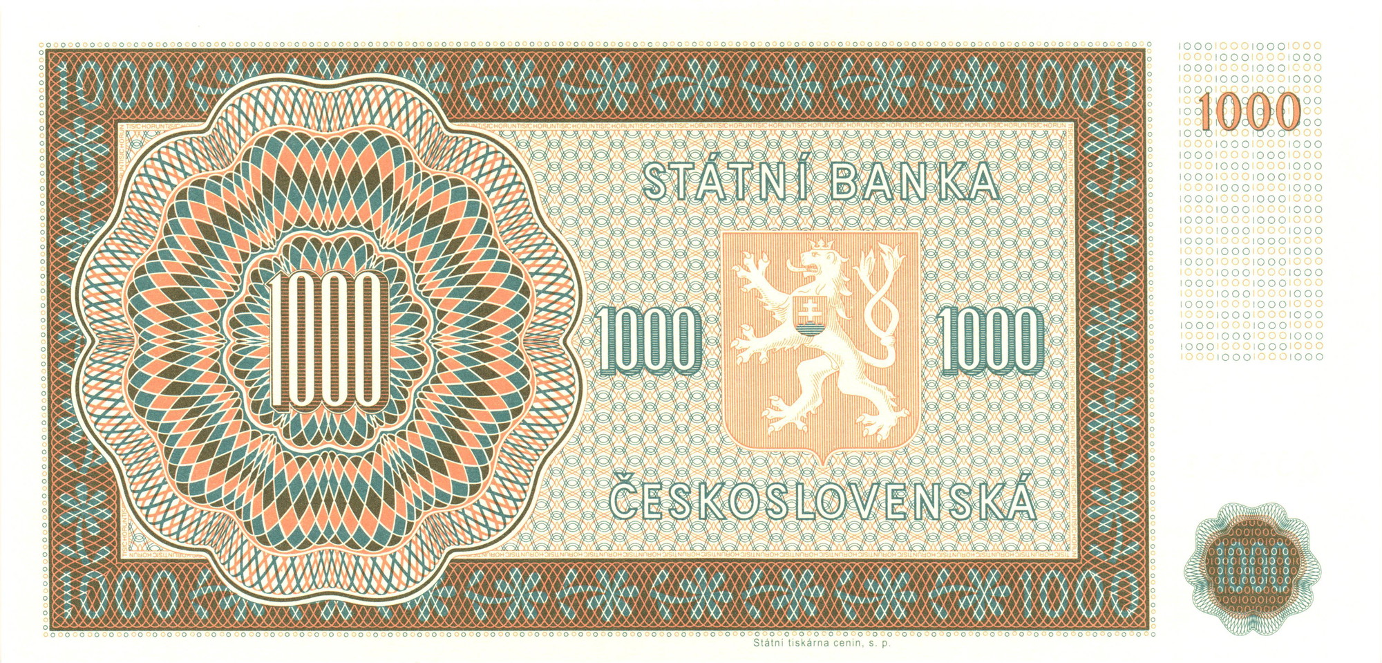 73 - Czech Republic 1000 Korun 1951 Unissued Note