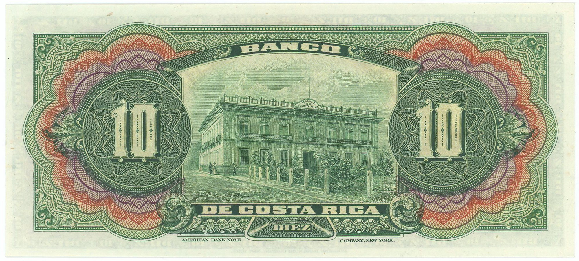 2254 - Costa Rica Banco de Costa Rica 10 Colones 1908 (ND)