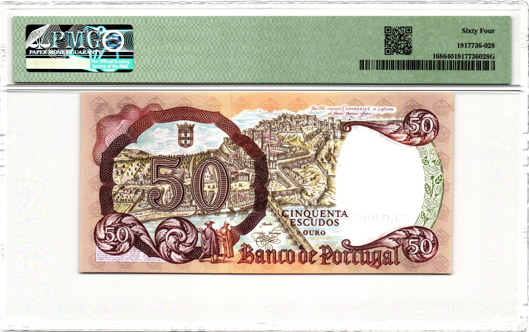1795 - Portugal 50 Escudos 1964 Low Serial Number PMG 64 Choice Unc