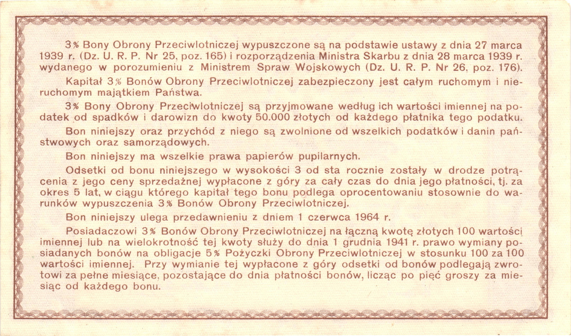 2306 - Poland 3% Air Defense Voucher 1939