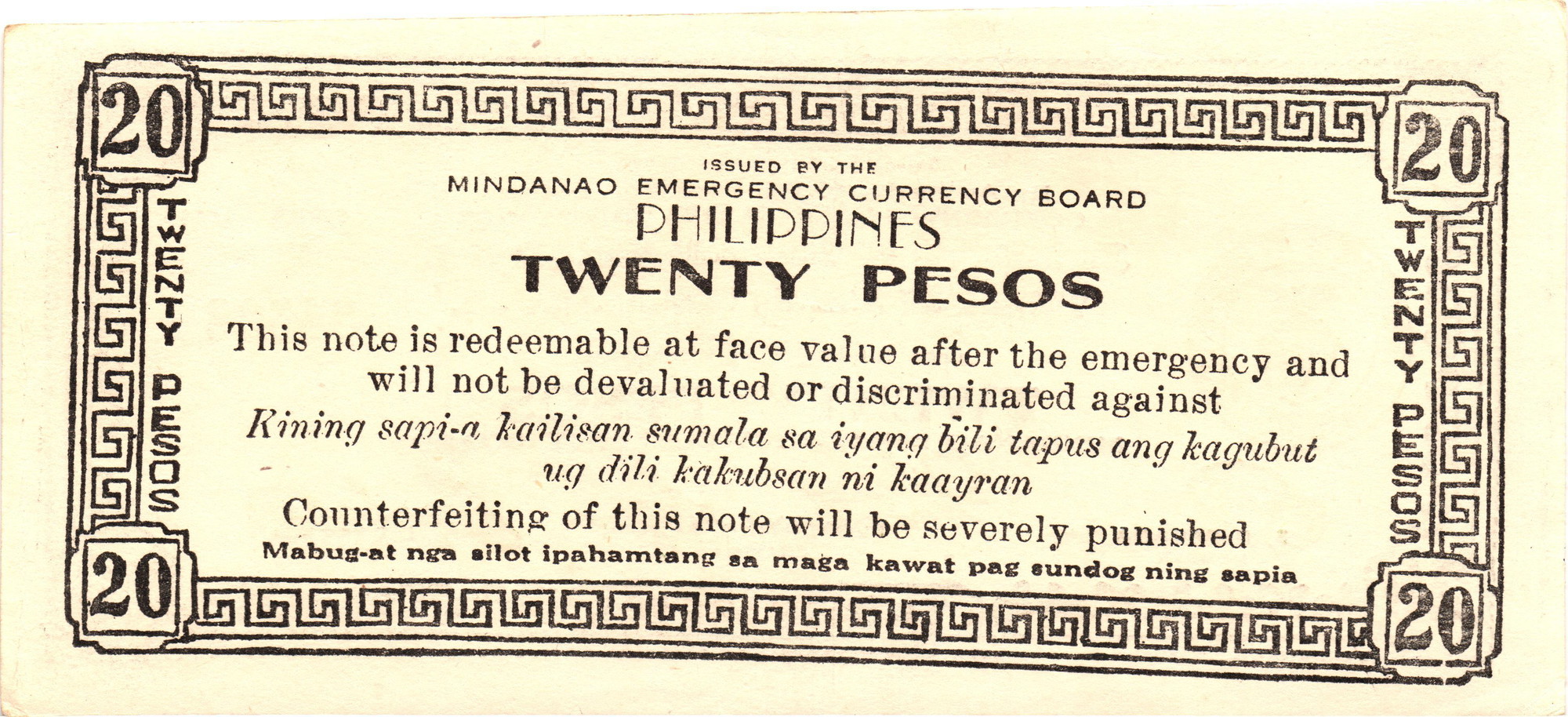 757 - Philippines Mindanao 20 Pesos 1944
