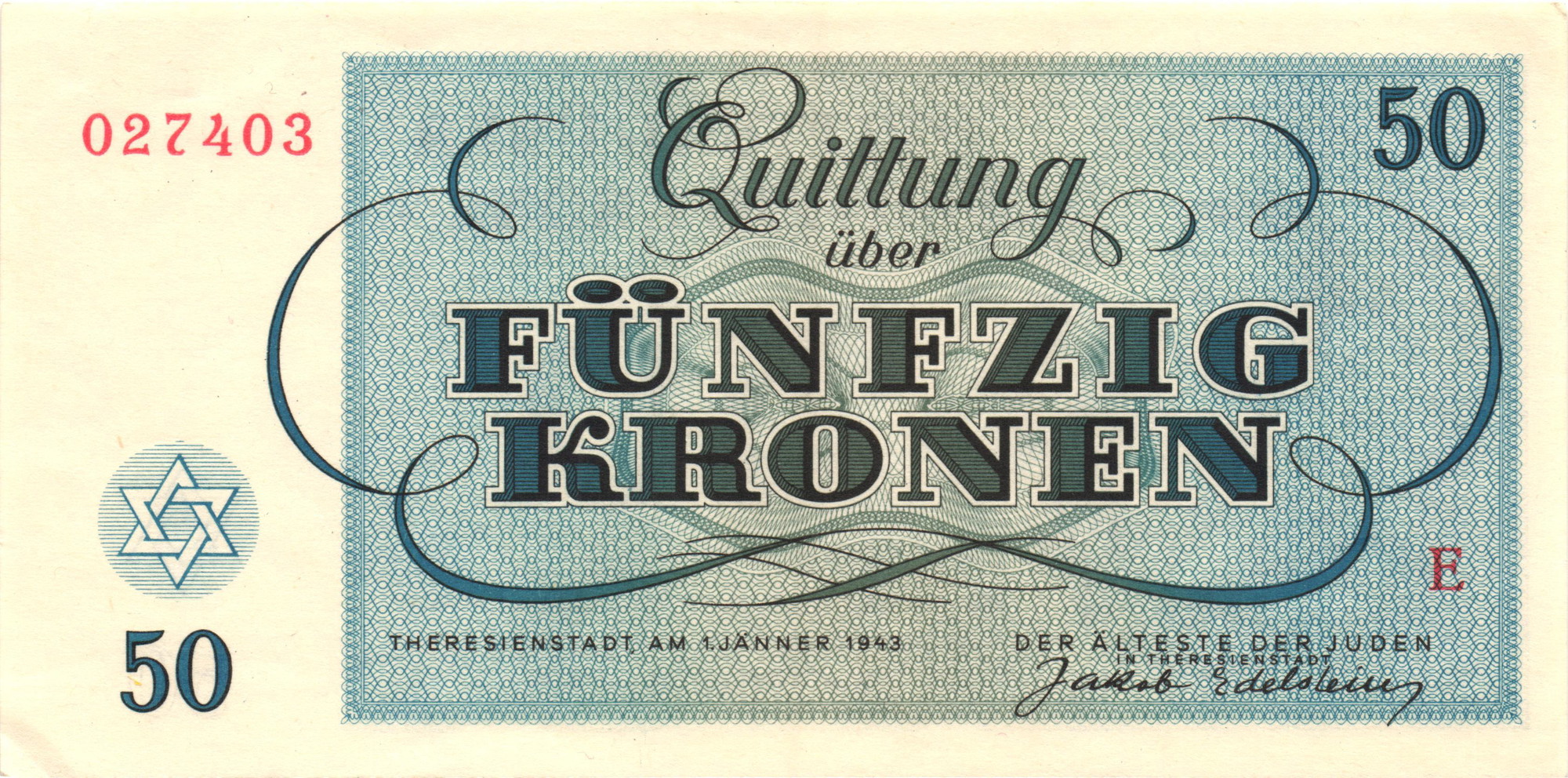 1720 - Czechoslovakia Theresienstadt Ghetto 50 Kronen 1943