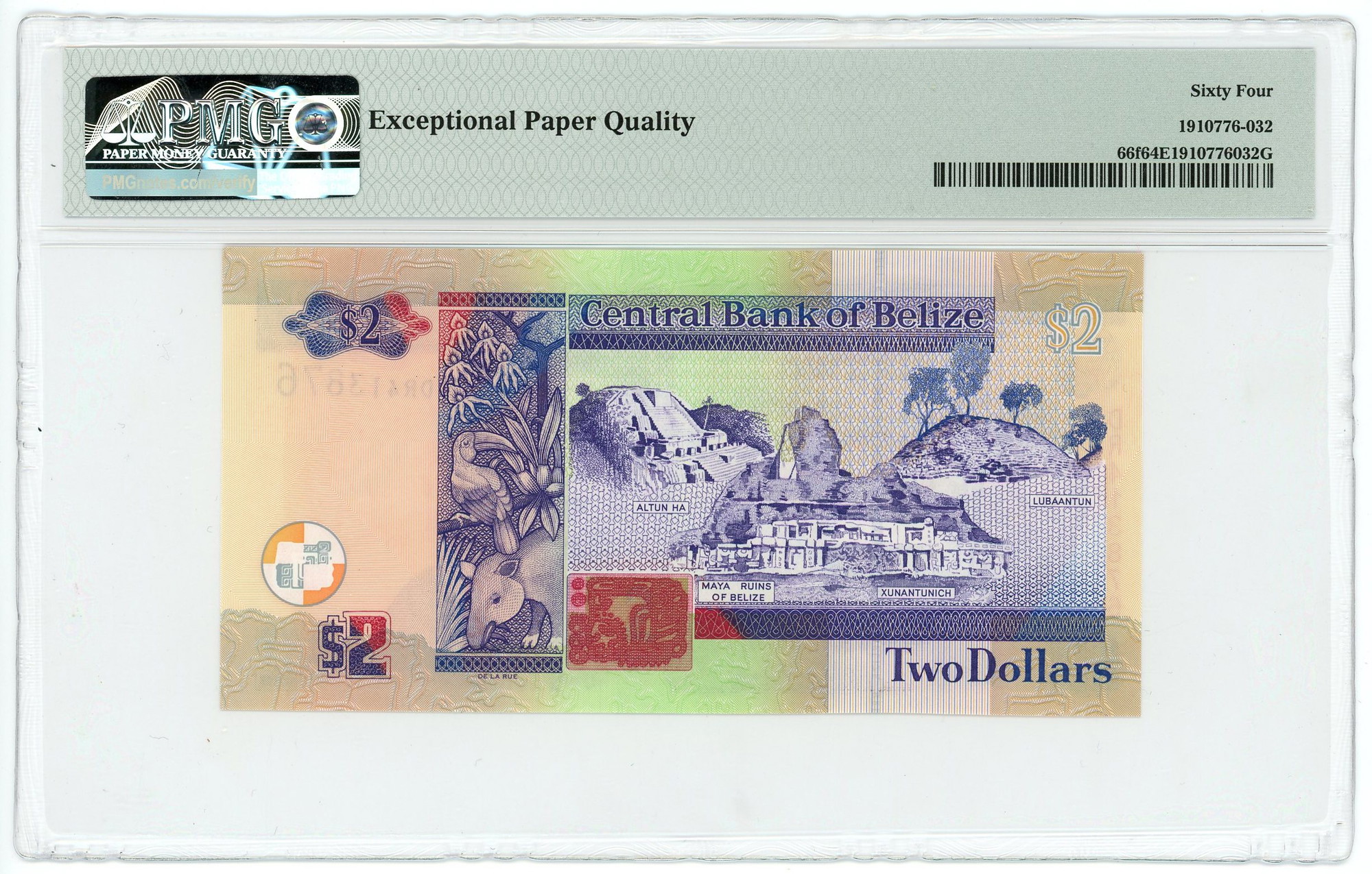 2417 - Belize 2 Dollars 2017 PMG 64 EPQ Choice UNC