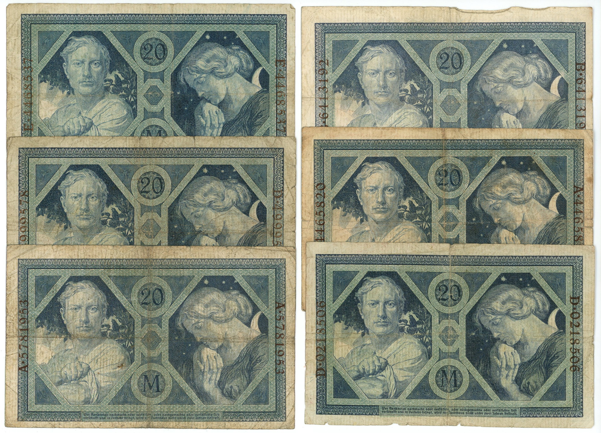 3913 - Germany - Empire 6 x 20 Mark 1915