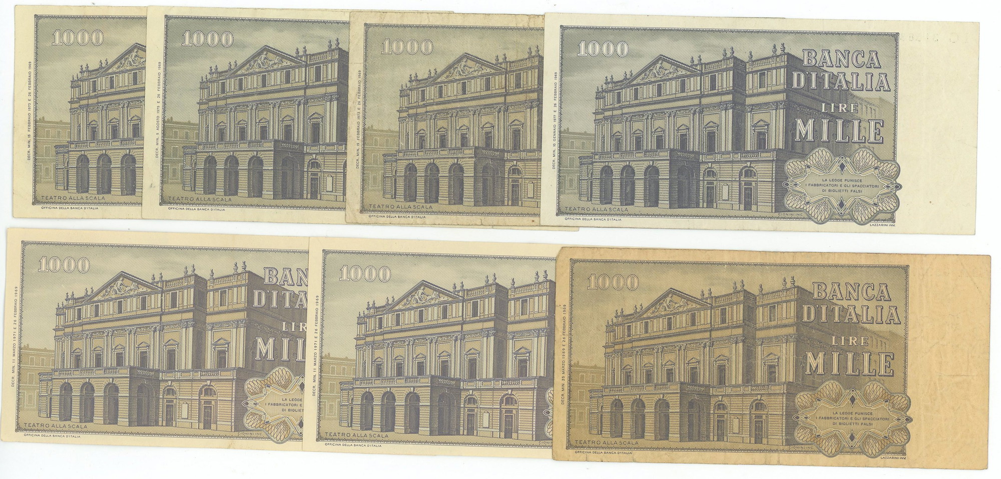 3487 - Italy 7 x 1000 Lire 1969 - 1977