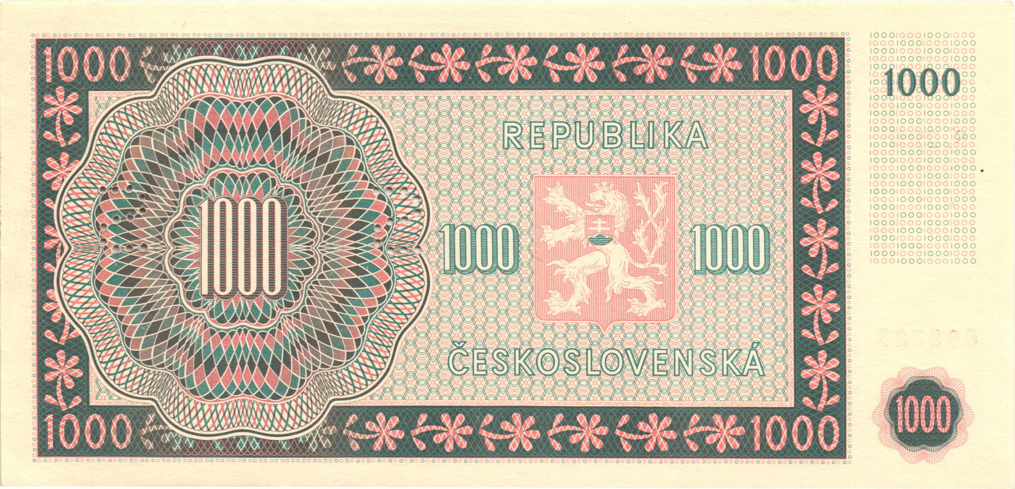 2917 - Czechoslovakia 1000 Korun 1945 Specimen