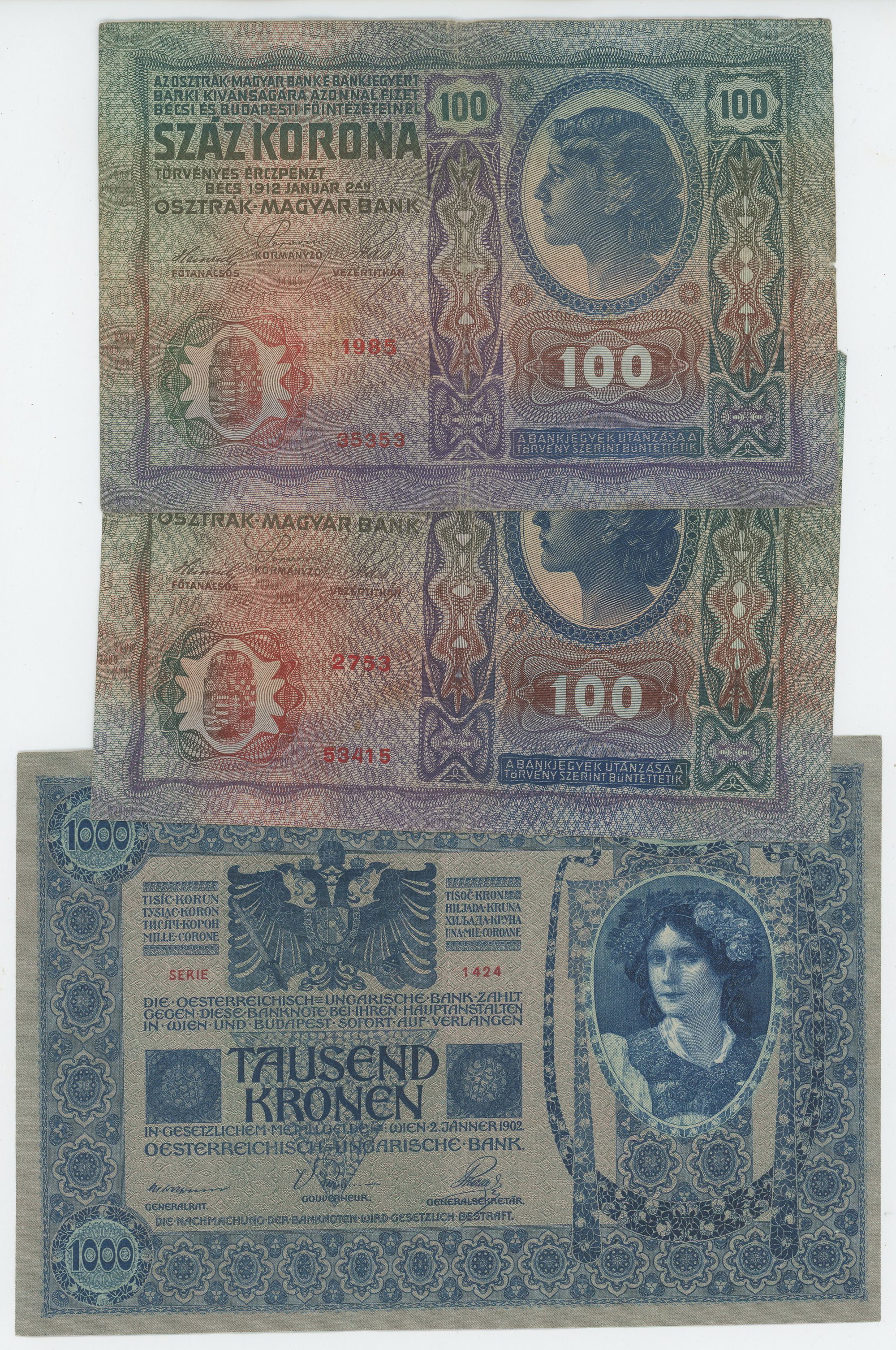 3817 - Austria 2 x 100 - 1000 Kronen 1919 (ND)