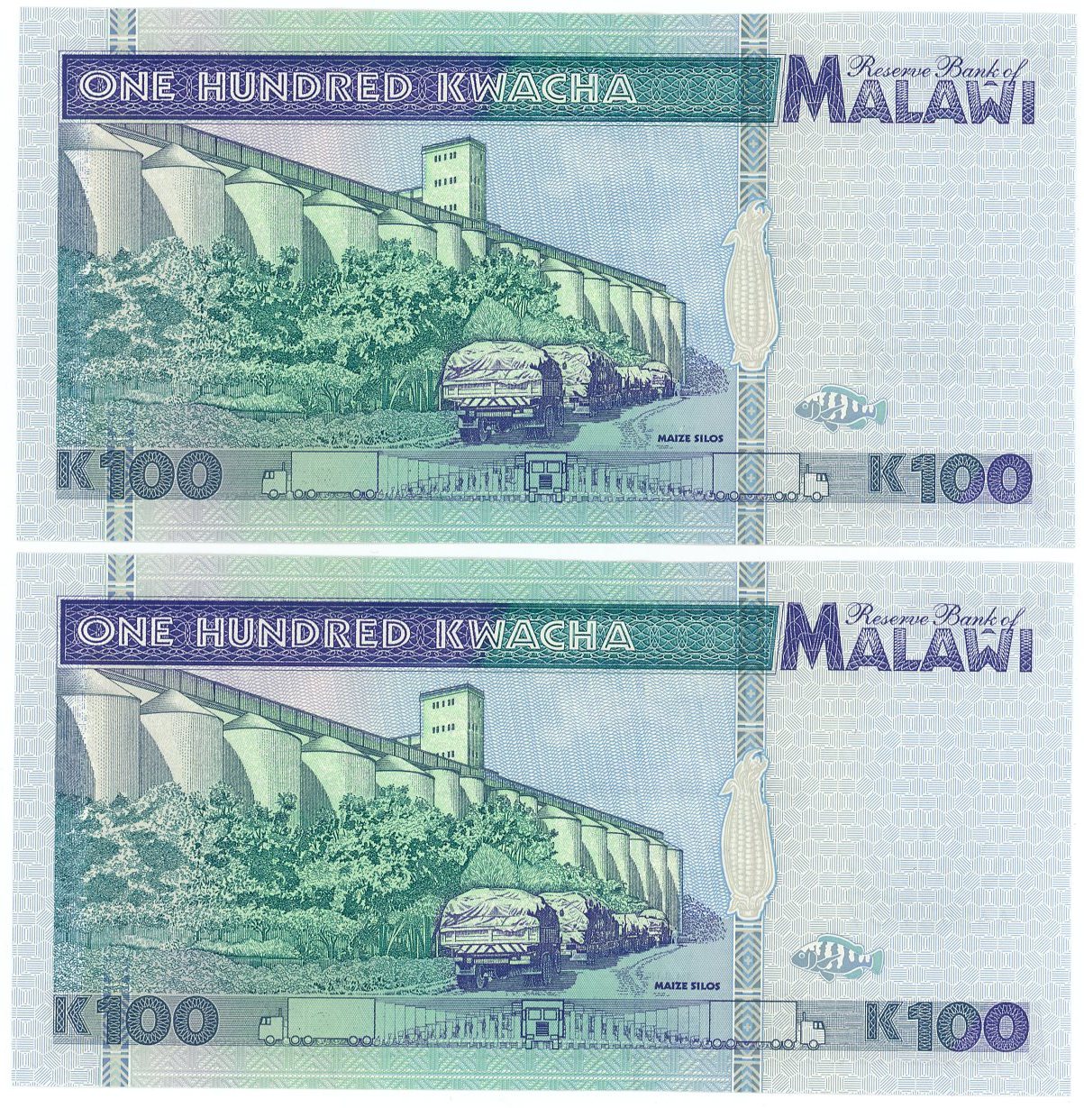 442 - Malawi 2 x 100 Kwacha 1995 Consecutive Pair