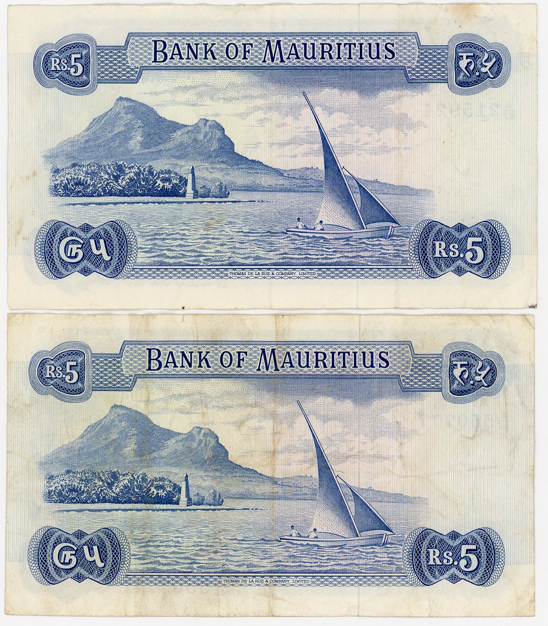 453 - Mauritius 2 x 5 Rupees 1973 - 1982 (ND)
